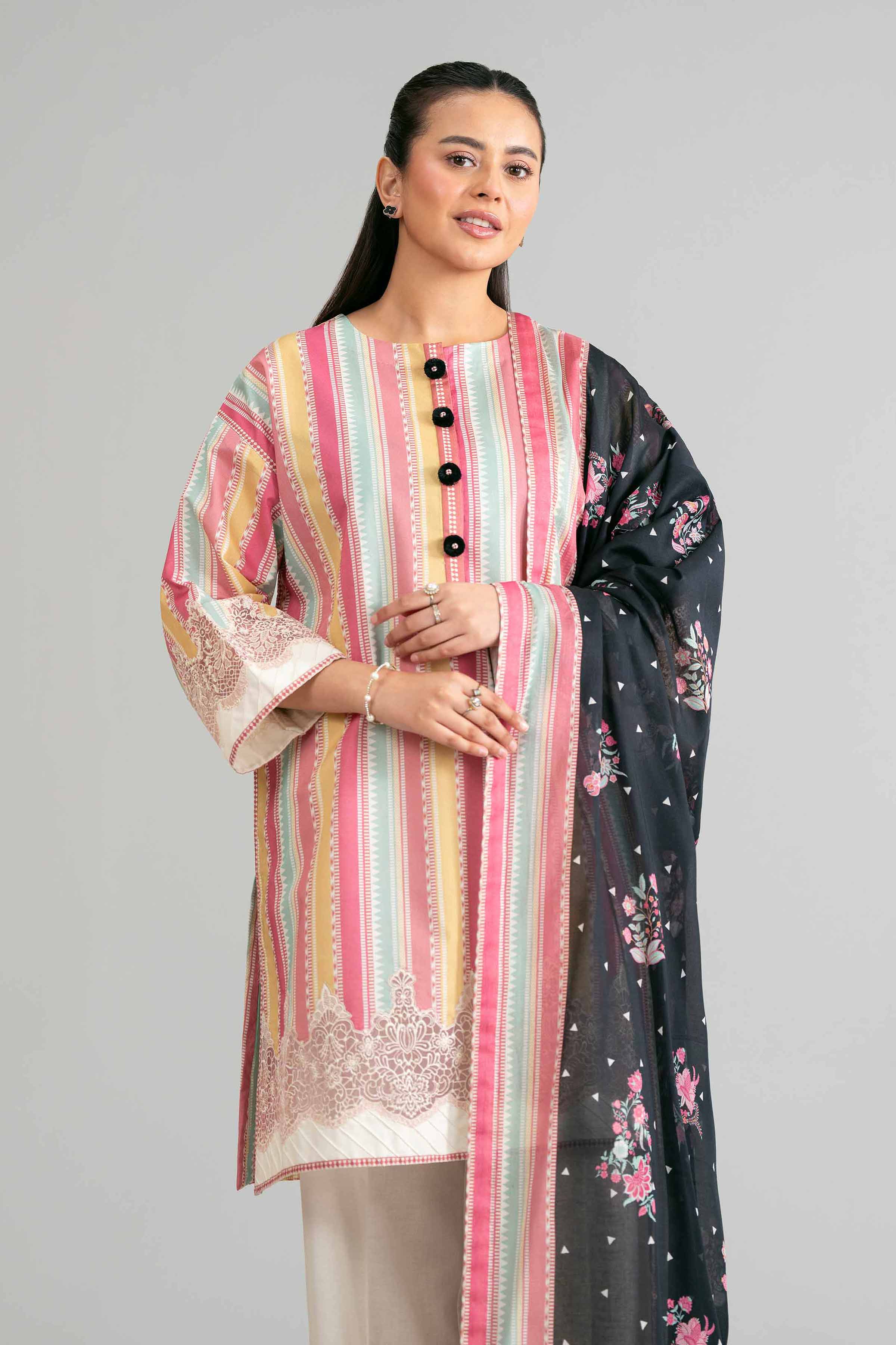 3 Piece - Printed Embroidered Suit - 42601855 Multi Lawn 3PC Embroidered