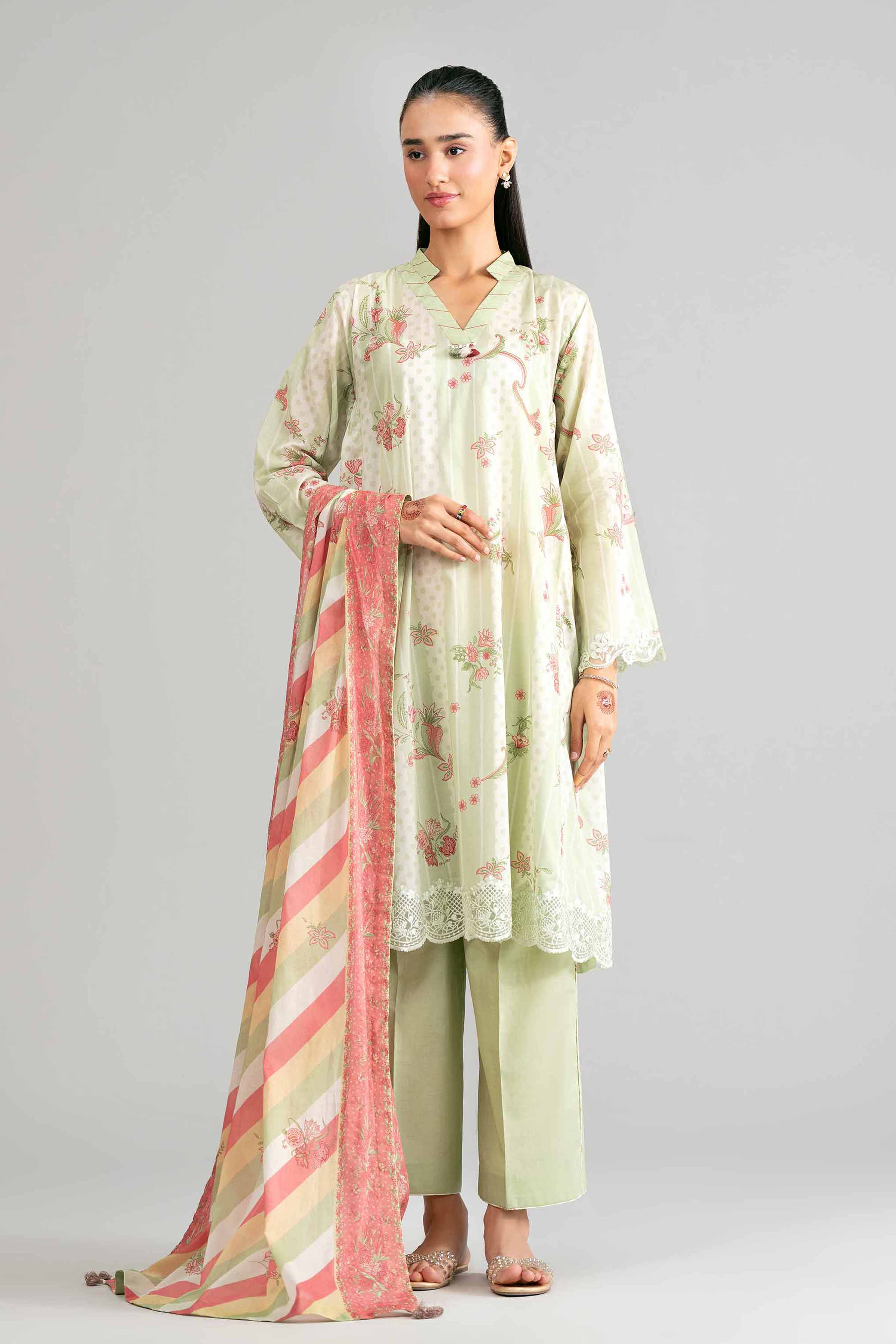 3 Piece - Printed Embroidered Suit - 42601856