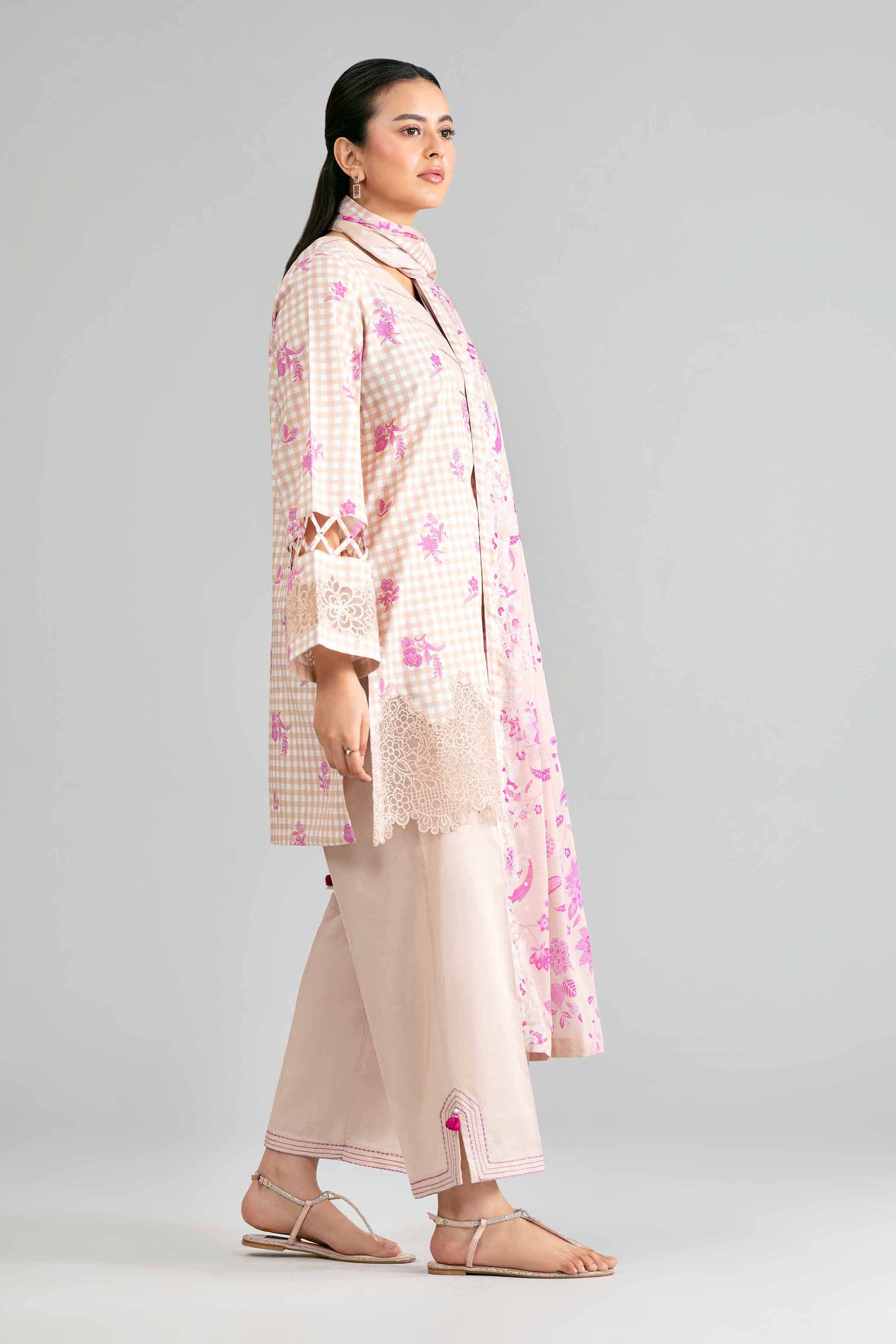 3 Piece - Printed Embroidered Suit - 42601857 Brown Lawn 3PC Embroidered