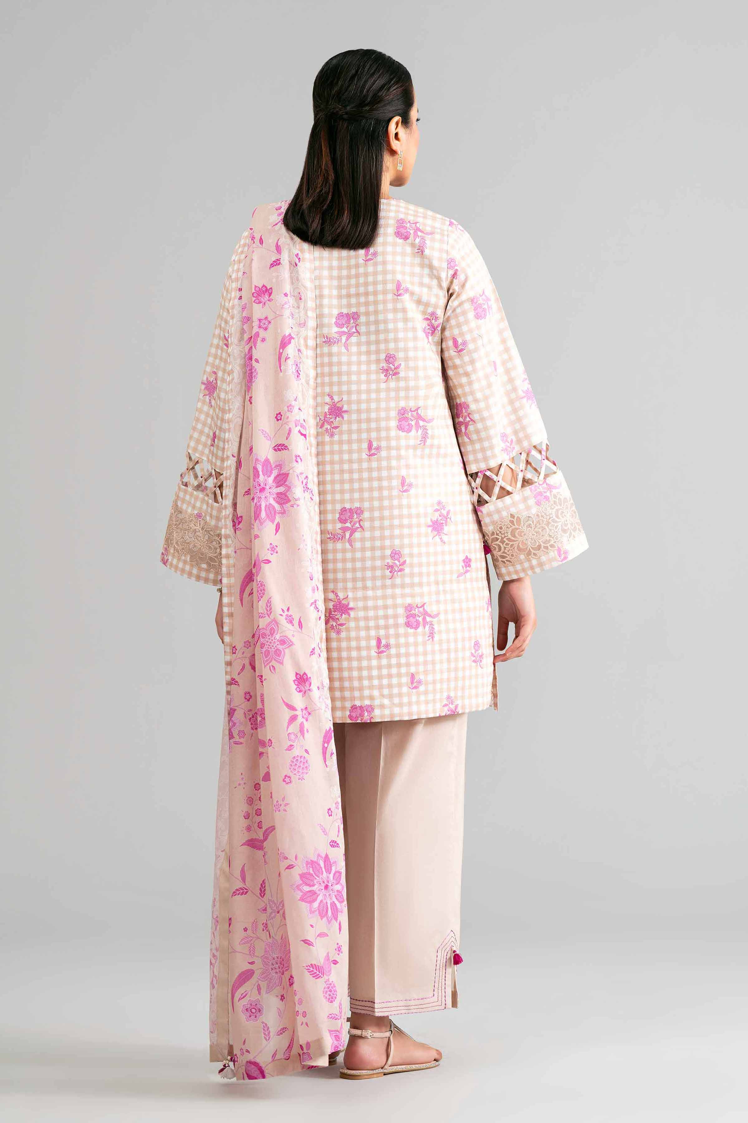3 Piece - Printed Embroidered Suit - 42601857 Brown Lawn 3PC Embroidered
