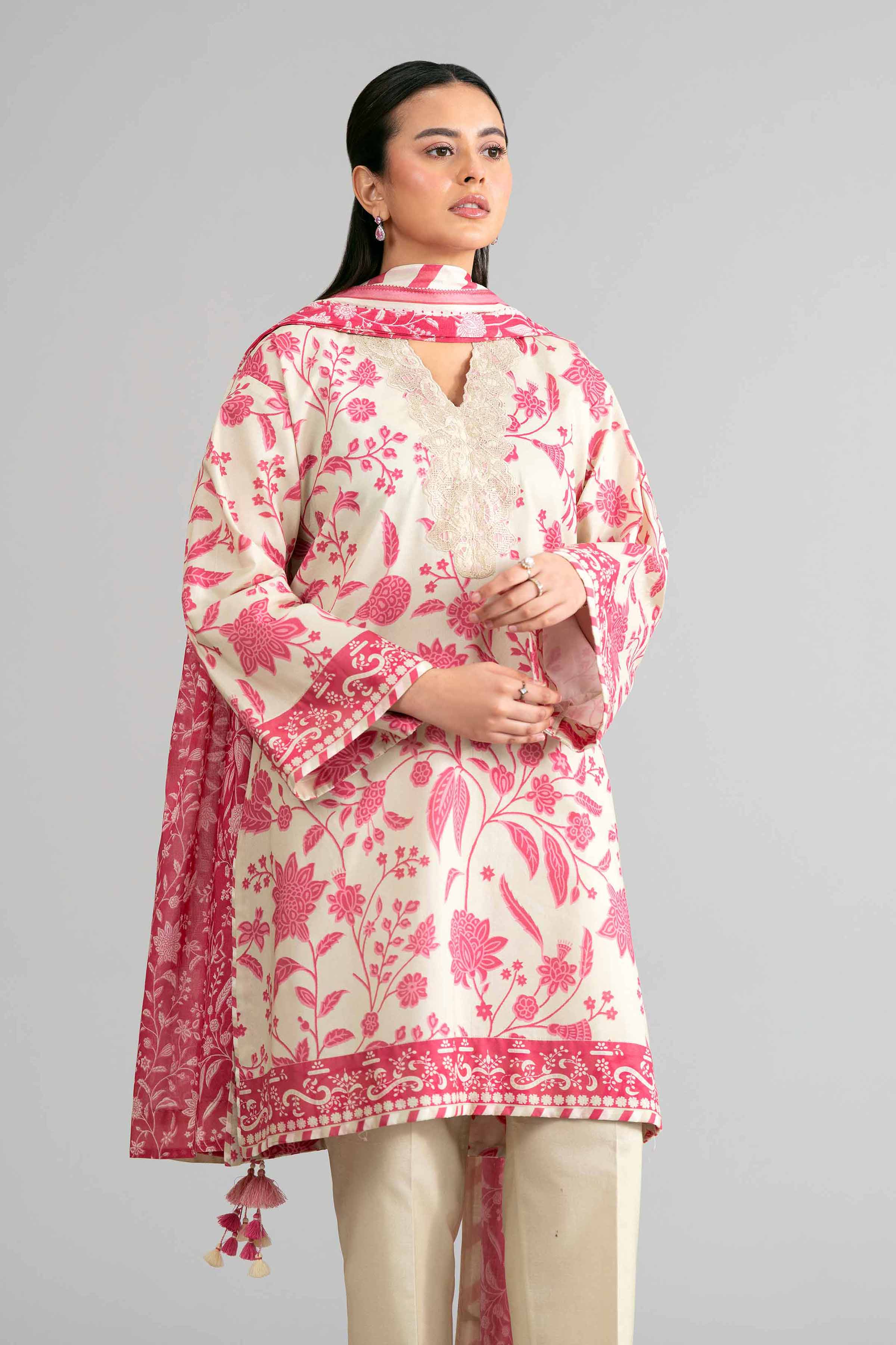 3 Piece - Printed Embroidered Suit - 42601858 Pink Lawn 3PC Embroidered