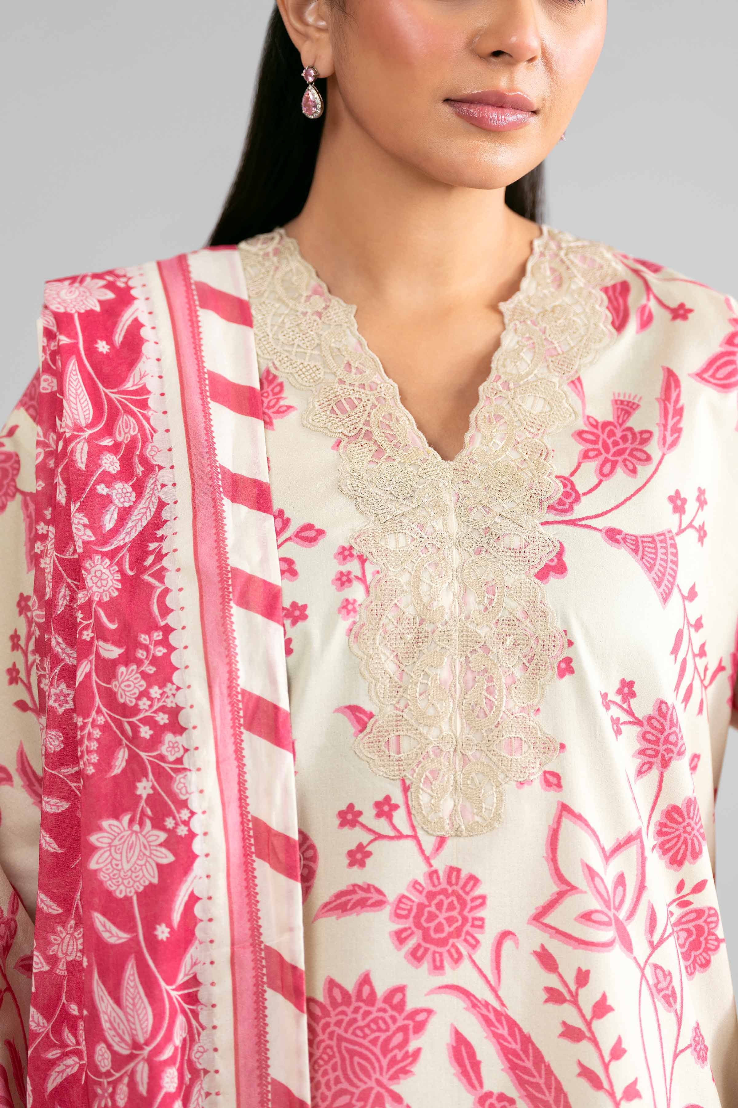 3 Piece - Printed Embroidered Suit - 42601858 Pink Lawn 3PC Embroidered