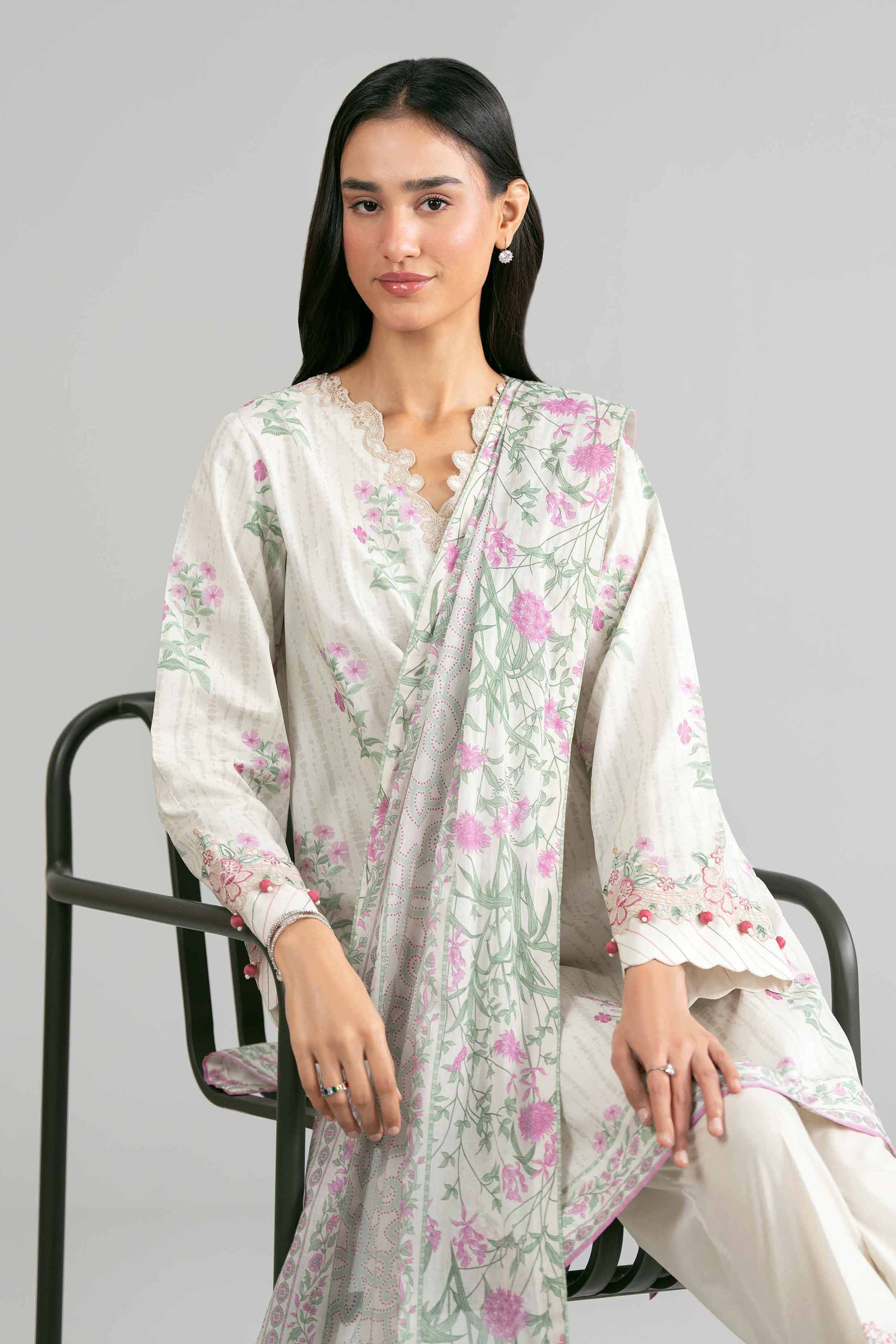 3 Piece - Printed Embroidered Suit - 42601859 White Lawn 3PC Embroidered