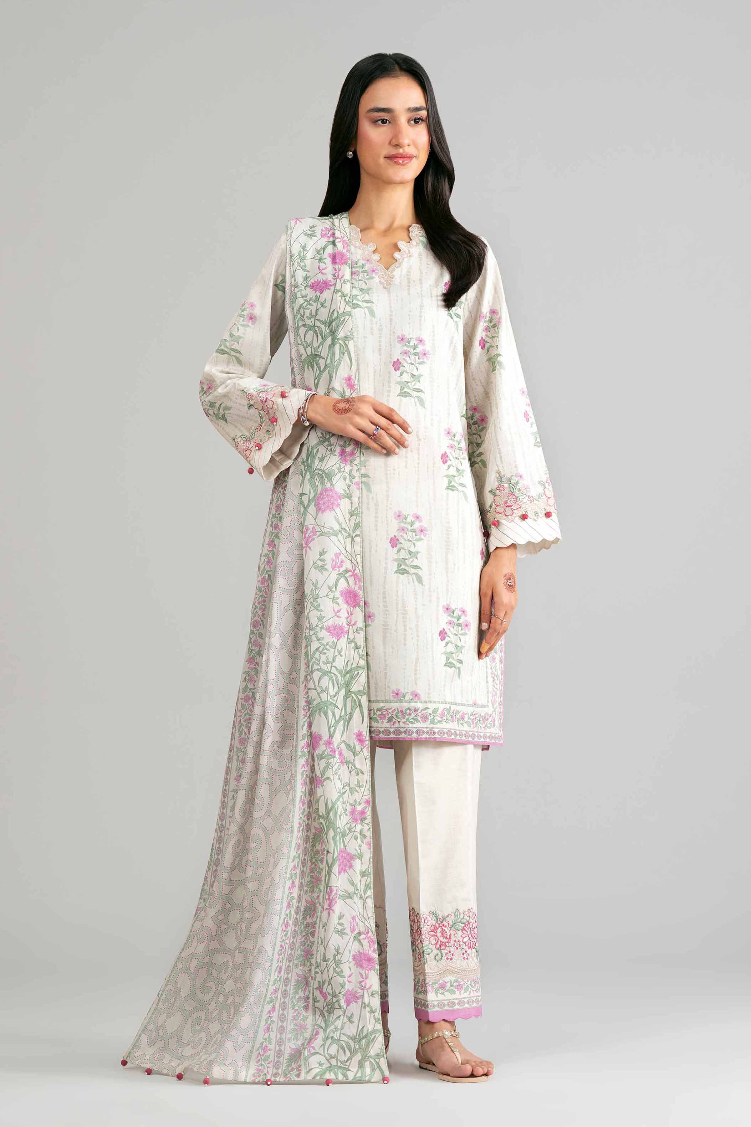 3 Piece - Printed Embroidered Suit - 42601859 White Lawn 3PC Embroidered