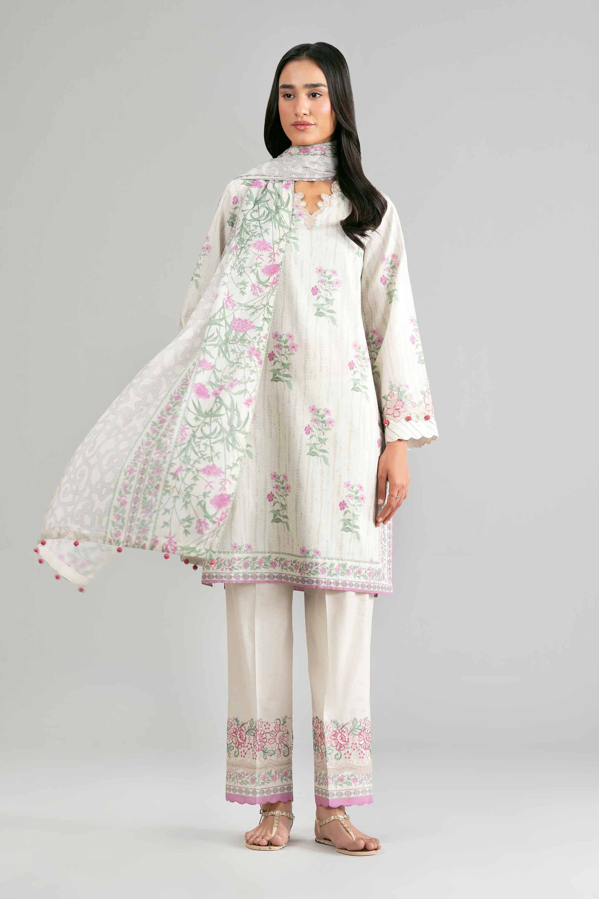 3 Piece - Printed Embroidered Suit - 42601859 White Lawn 3PC Embroidered