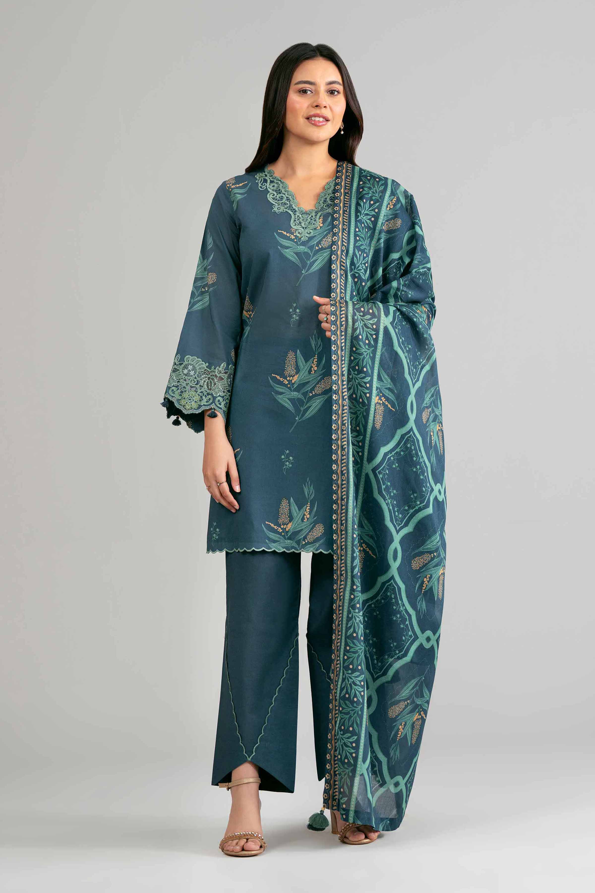 3 Piece - Printed Embroidered Suit - 42601863