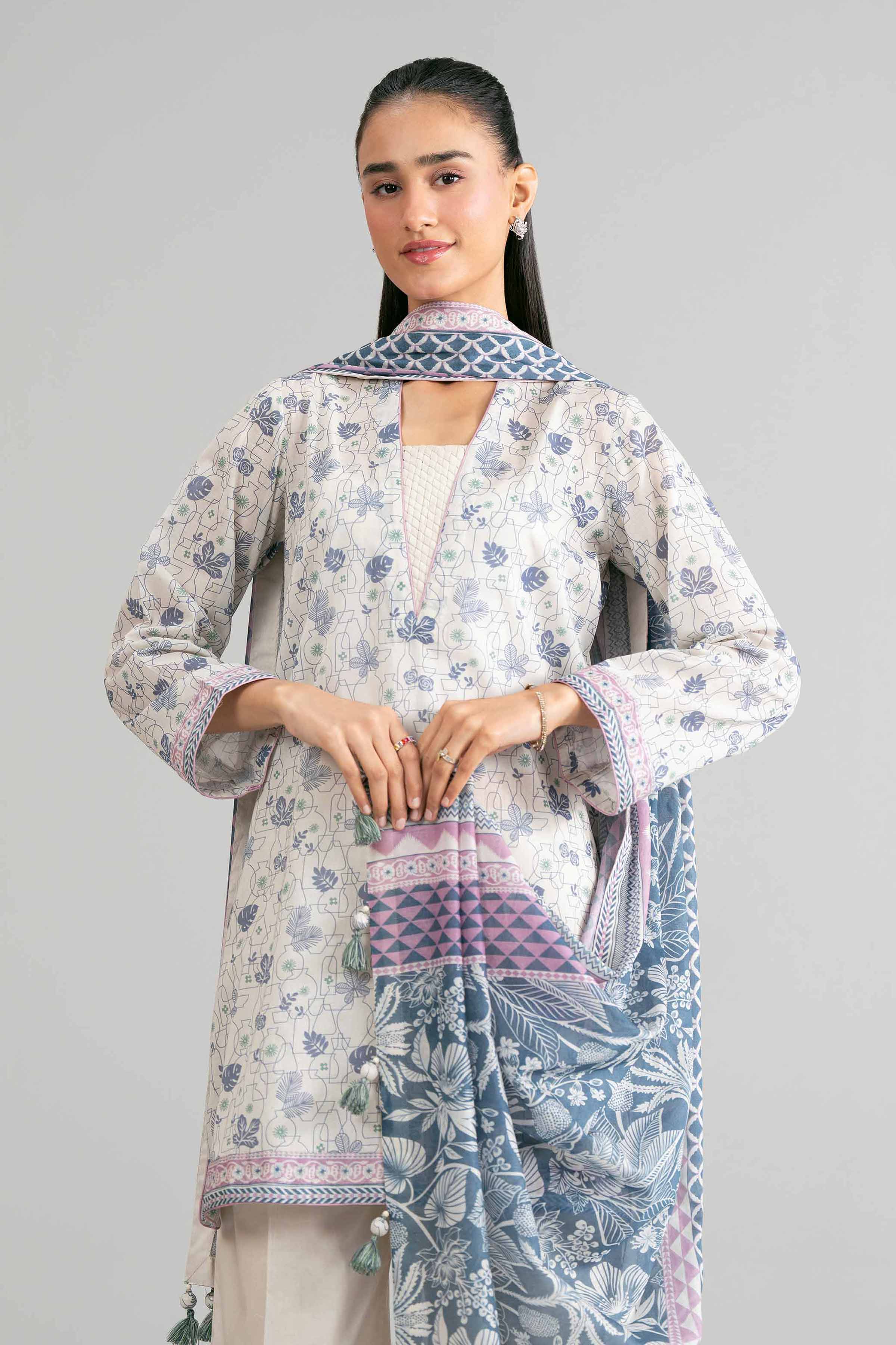 3 Piece - Printed Suit - 42601865 White Lawn 3PC Printed