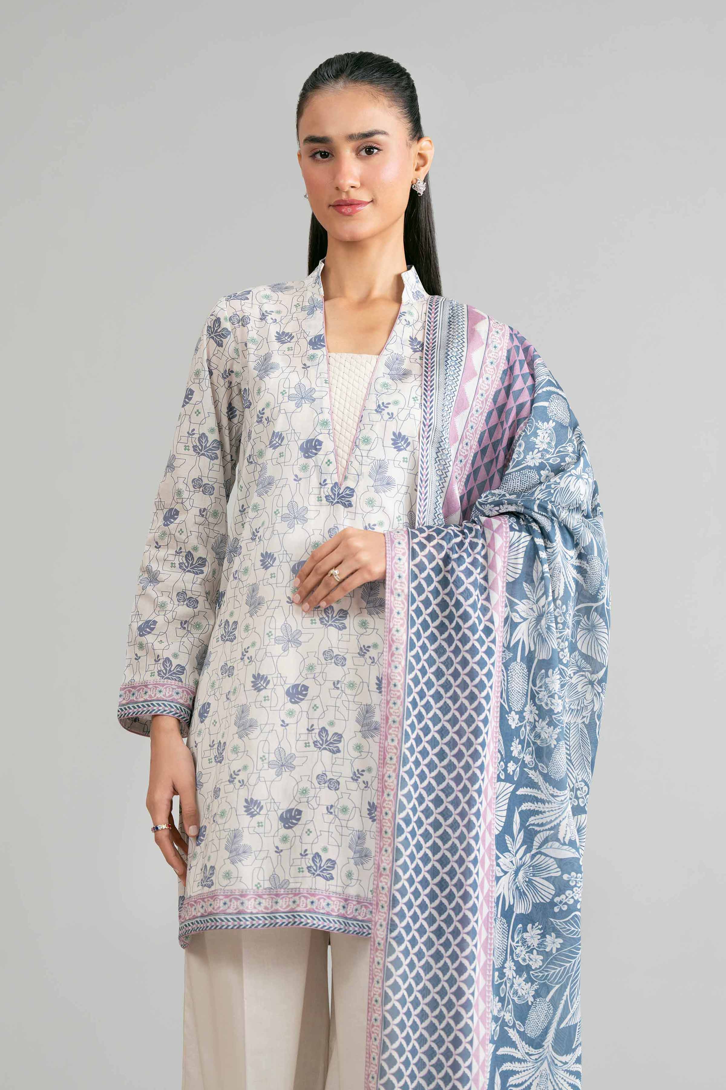 3 Piece - Printed Suit - 42601865 White Lawn 3PC Printed