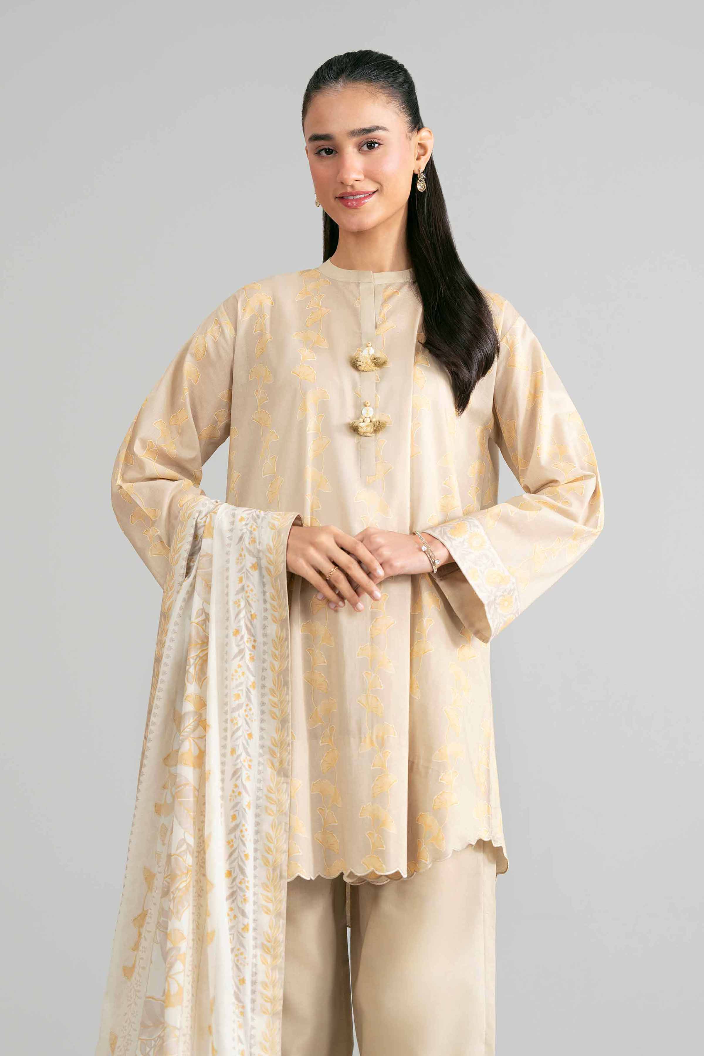 3 Piece - Printed Suit - 42601866 Beige Lawn 3PC Printed