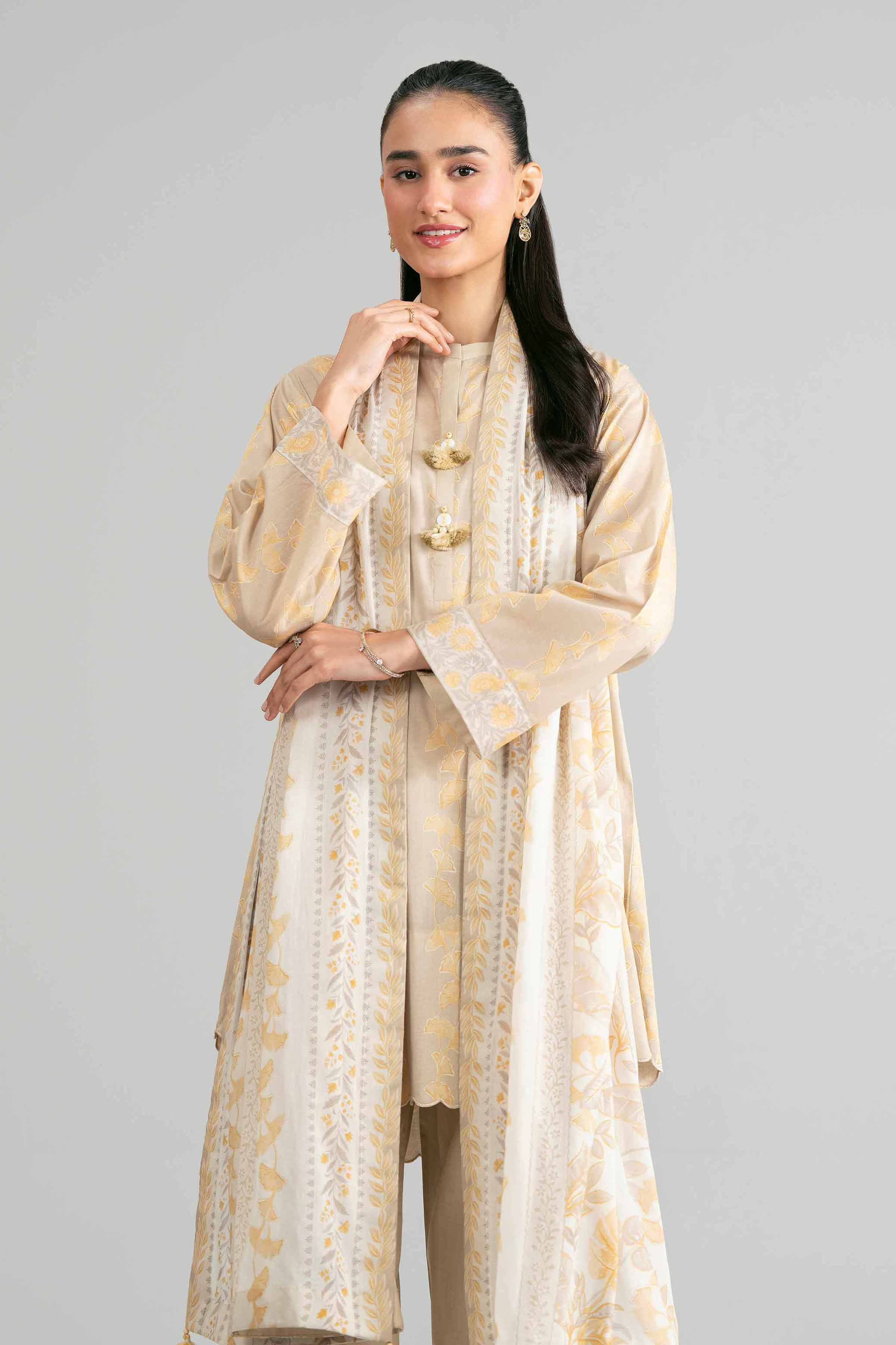 3 Piece - Printed Suit - 42601866 Beige Lawn 3PC Printed