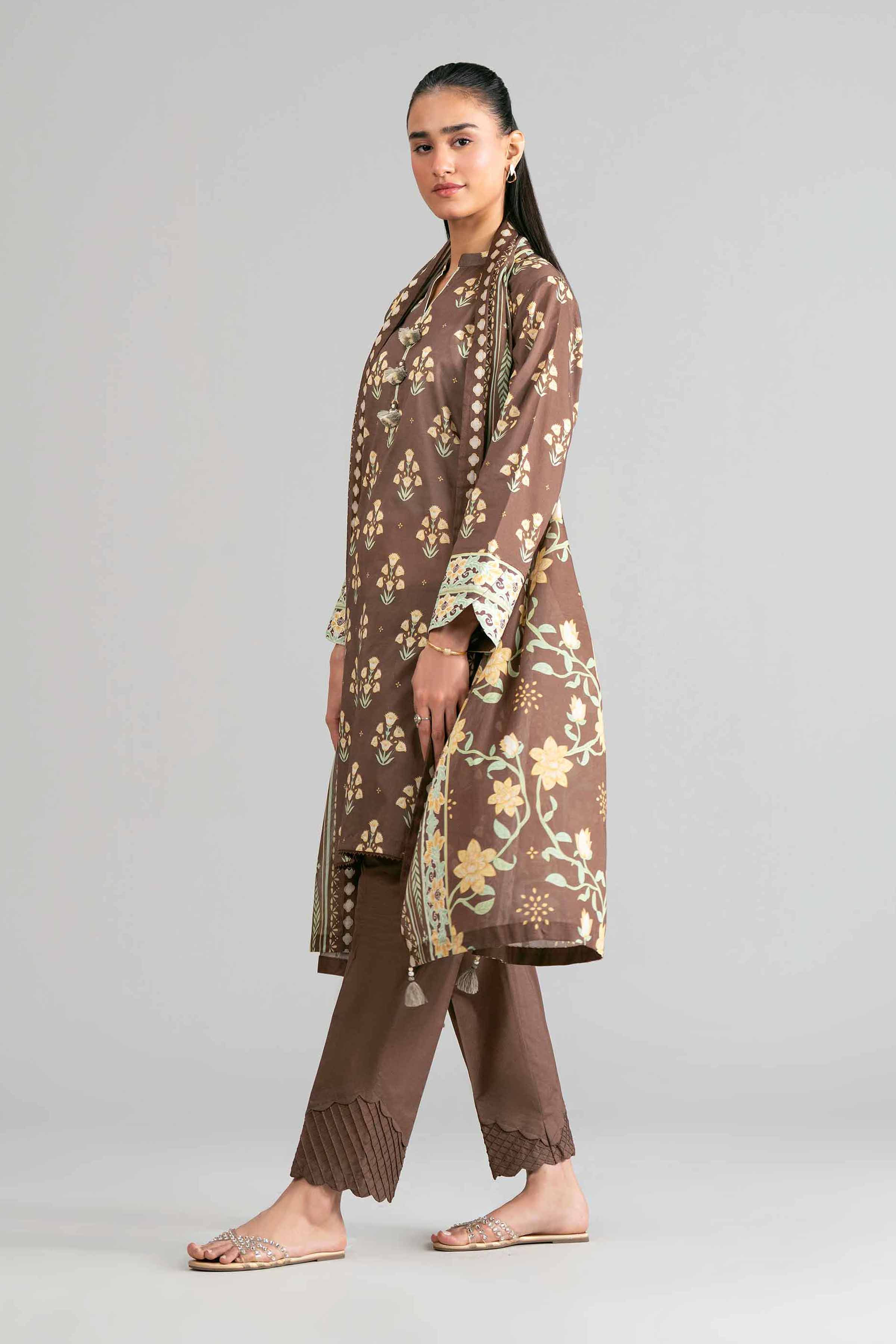 3 Piece - Printed Suit - 42601867 Brown Lawn 3PC Printed