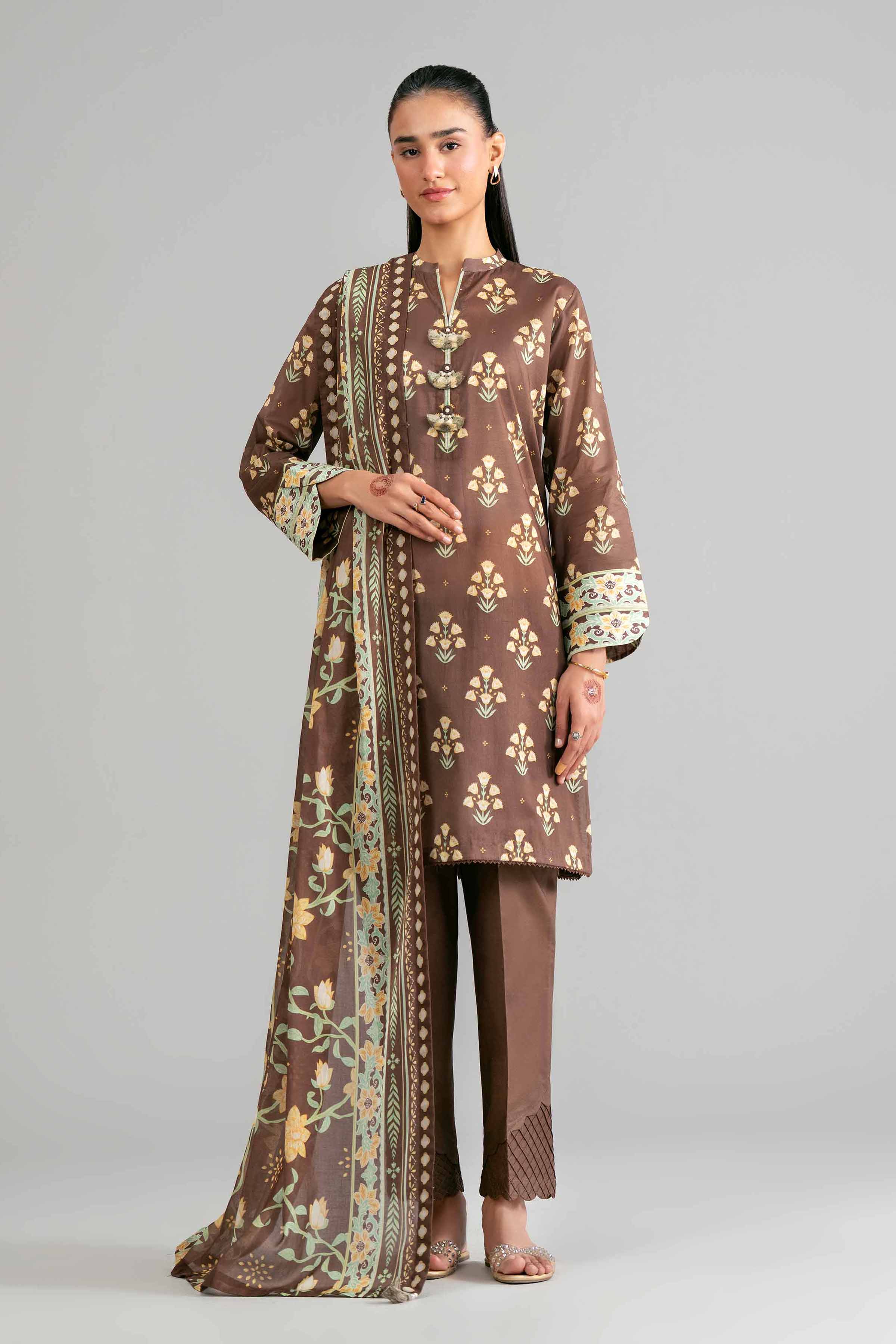 3 Piece - Printed Suit - 42601867 Brown Lawn 3PC Printed