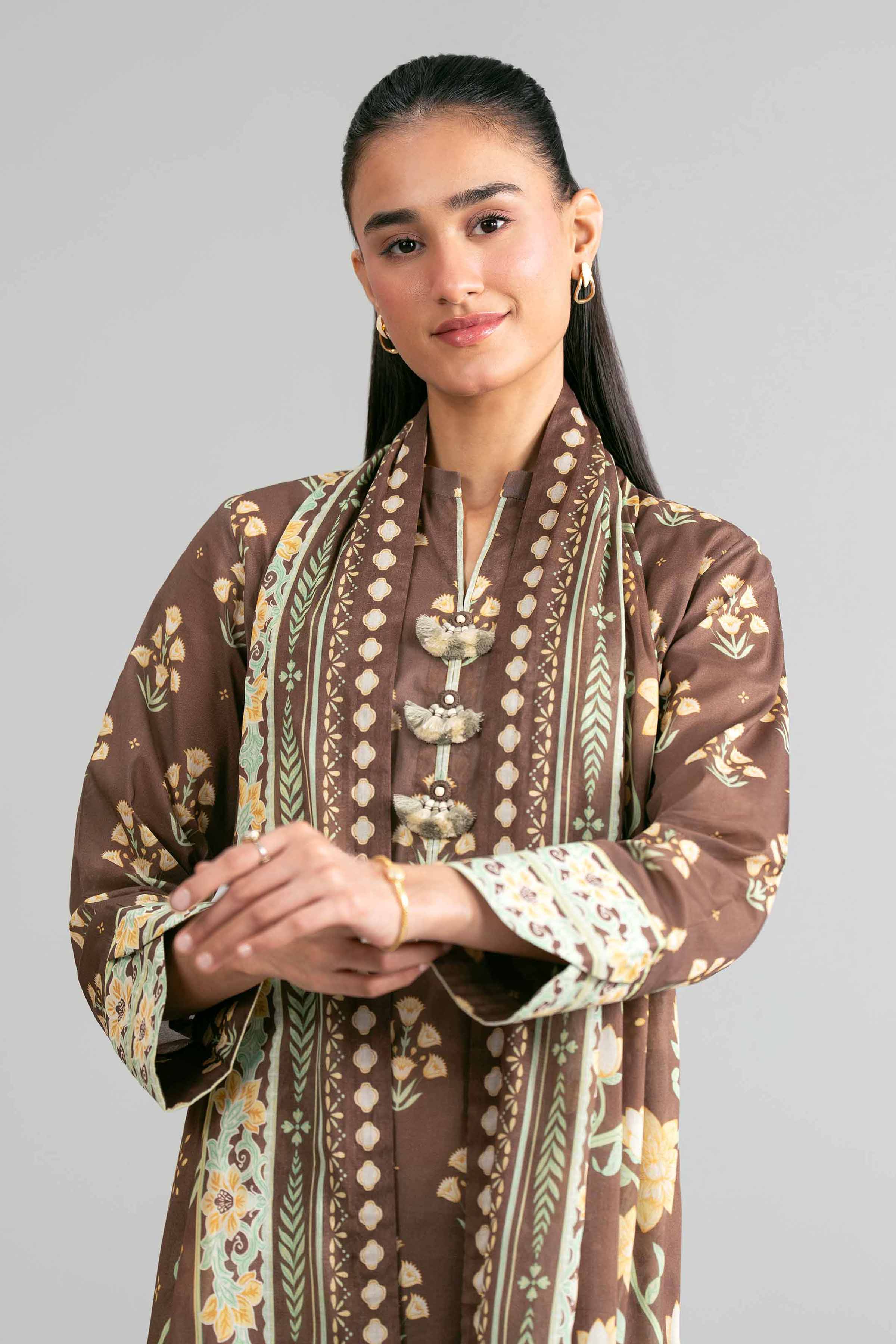 3 Piece - Printed Suit - 42601867 Brown Lawn 3PC Printed