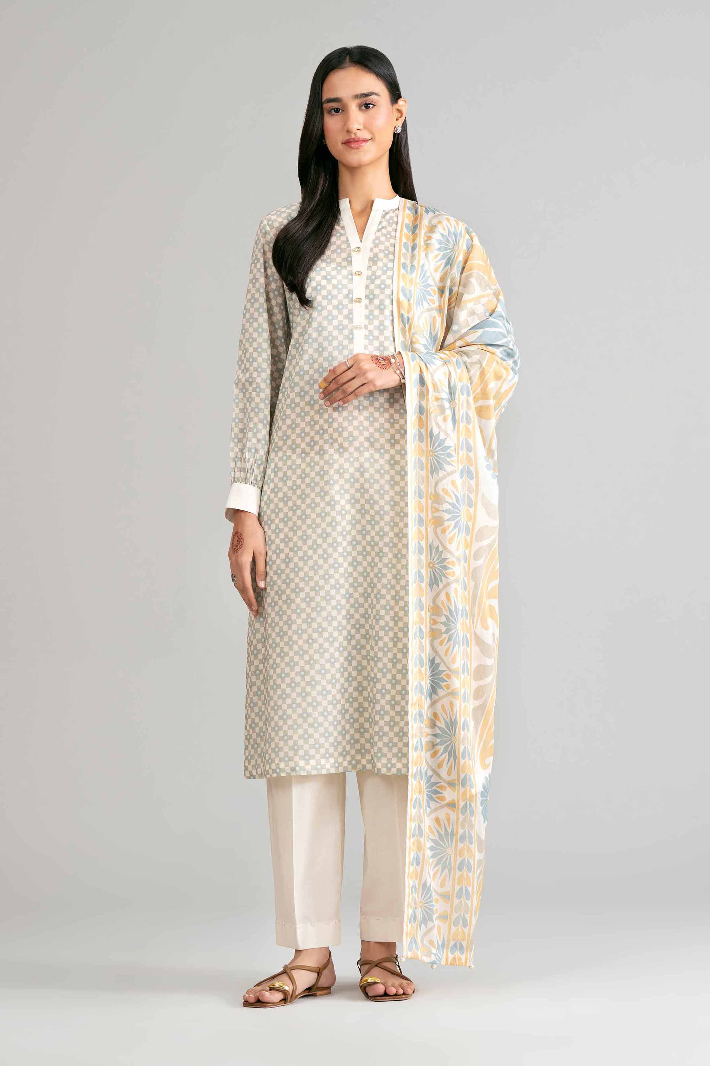 3 Piece - Printed Suit - 42601870 Beige Lawn 3PC Printed