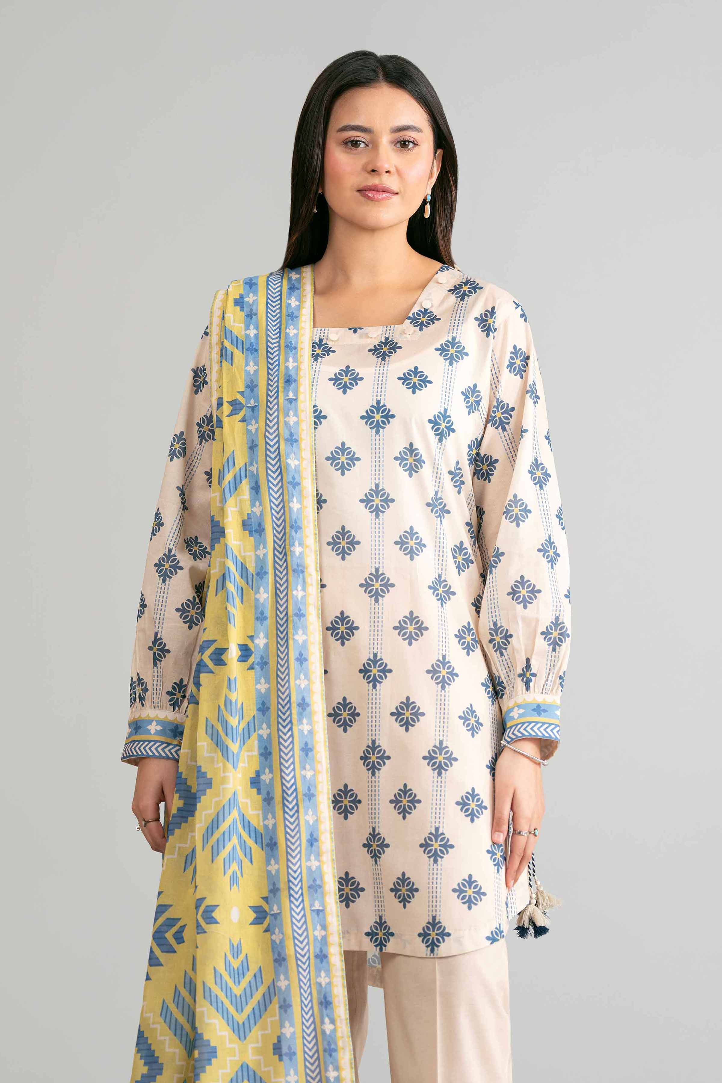 3 Piece - Printed Suit - 42601871 Beige Lawn 3PC Printed