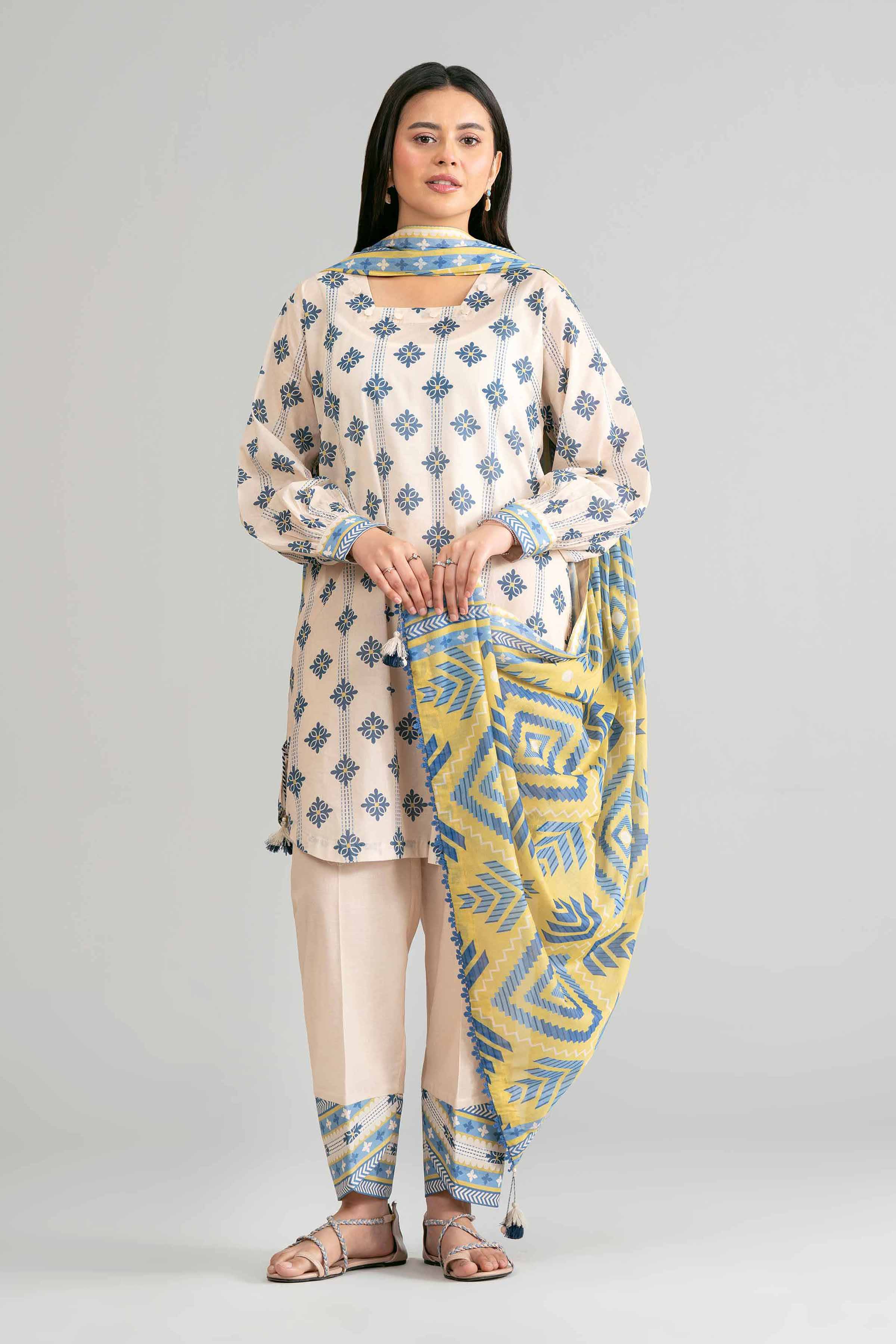 3 Piece - Printed Suit - 42601871 Beige Lawn 3PC Printed