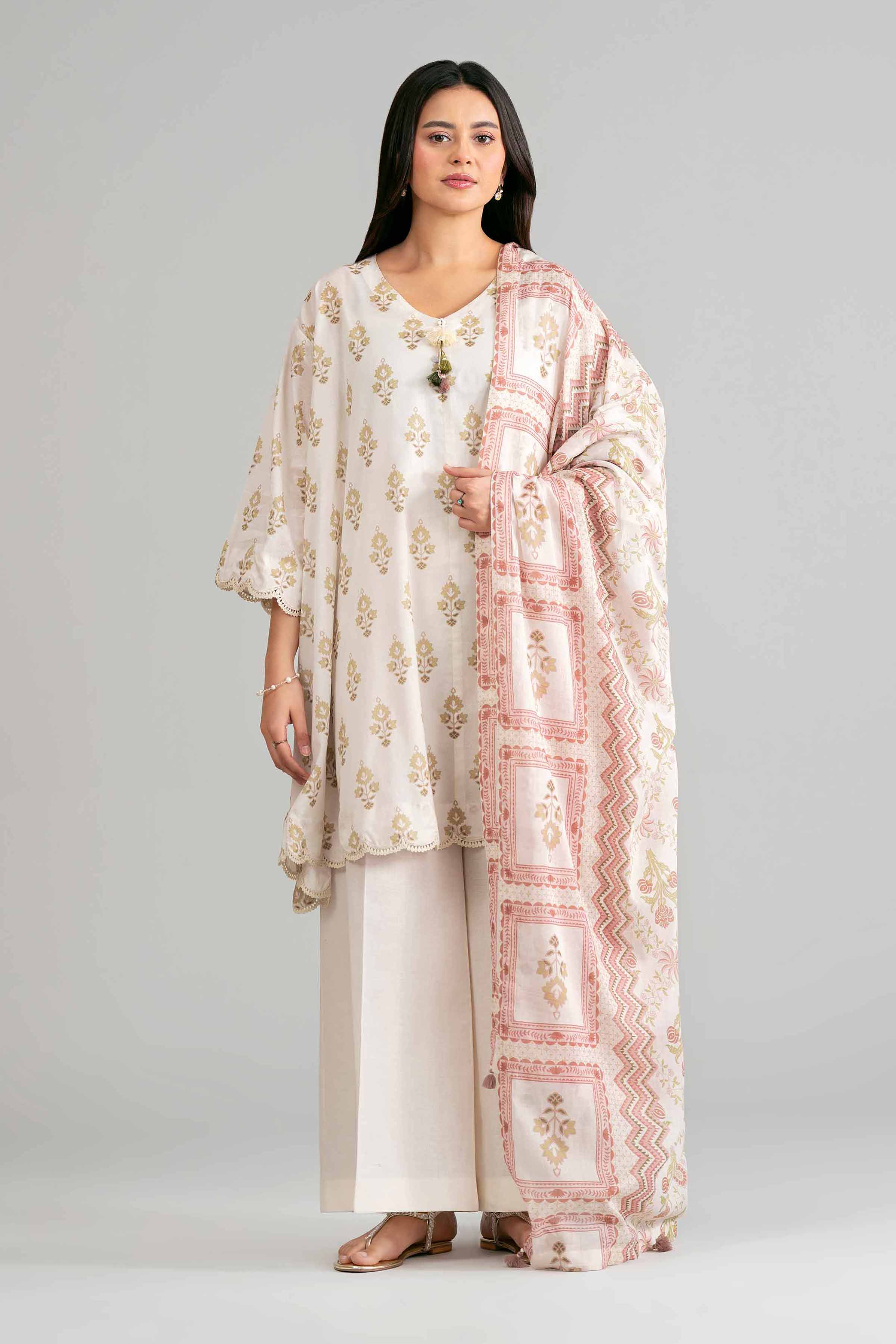 3 Piece - Printed Suit - 42601874 Beige Lawn 3PC Printed
