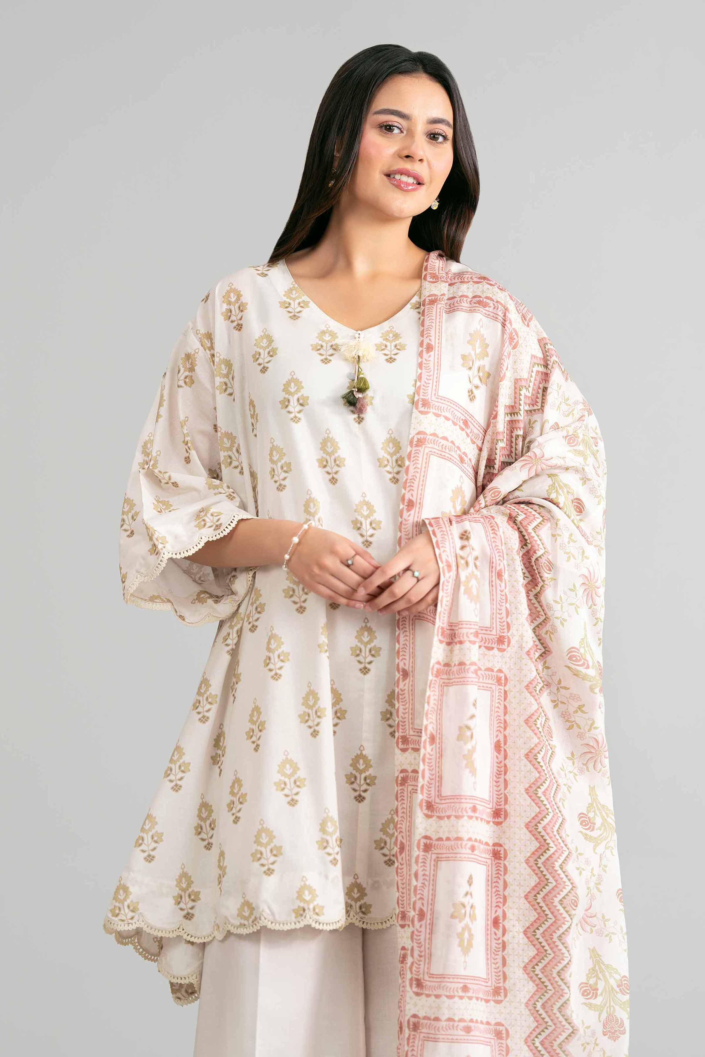3 Piece - Printed Suit - 42601874 Beige Lawn 3PC Printed
