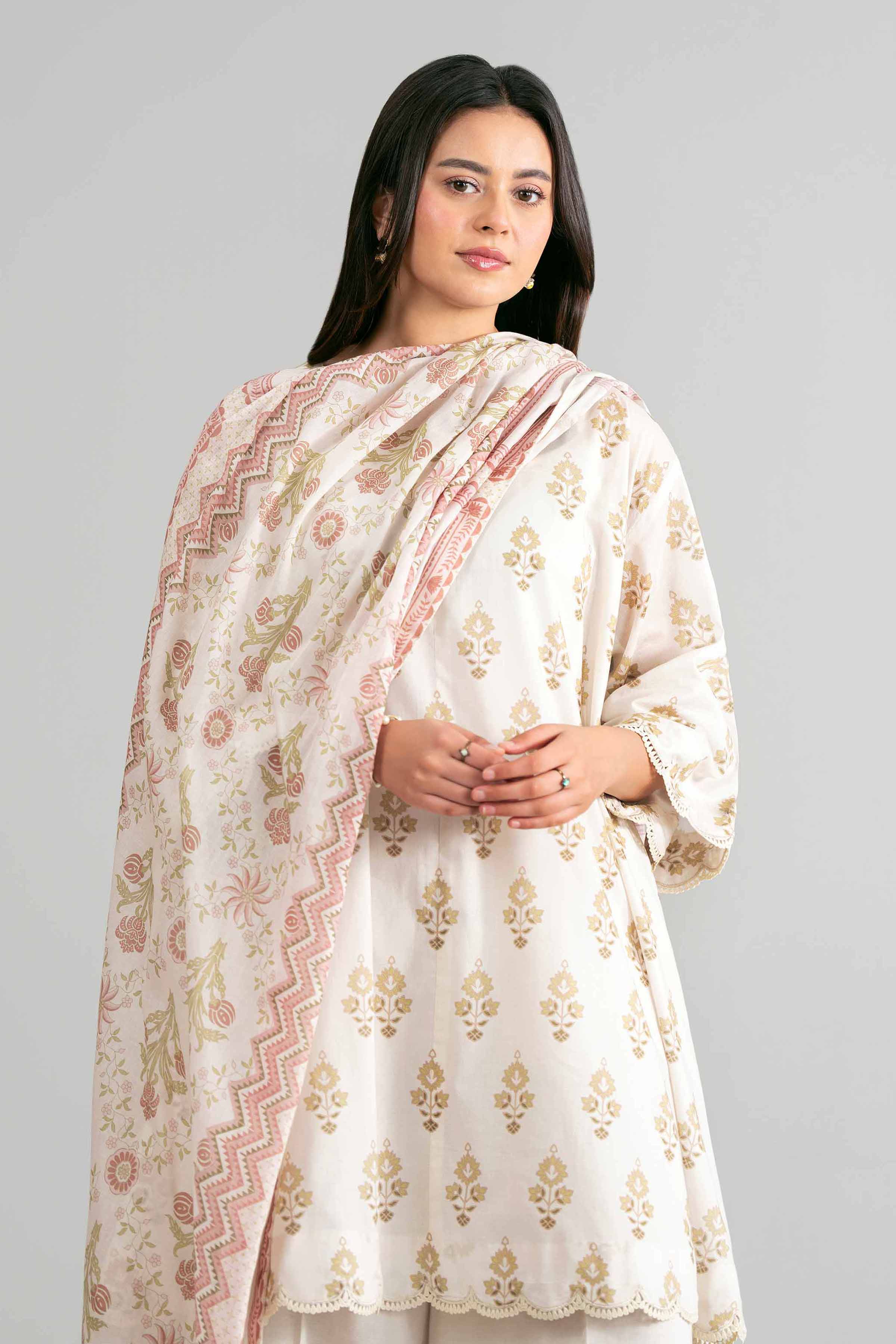 3 Piece - Printed Suit - 42601874 Beige Lawn 3PC Printed
