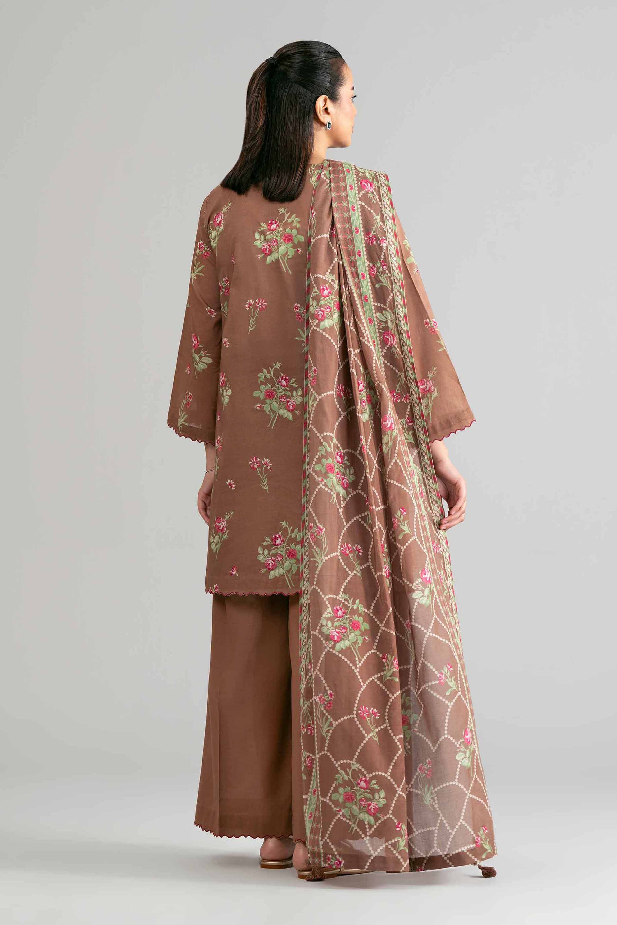 3 Piece - Printed Suit - 42601875 Brown Lawn 3PC Printed