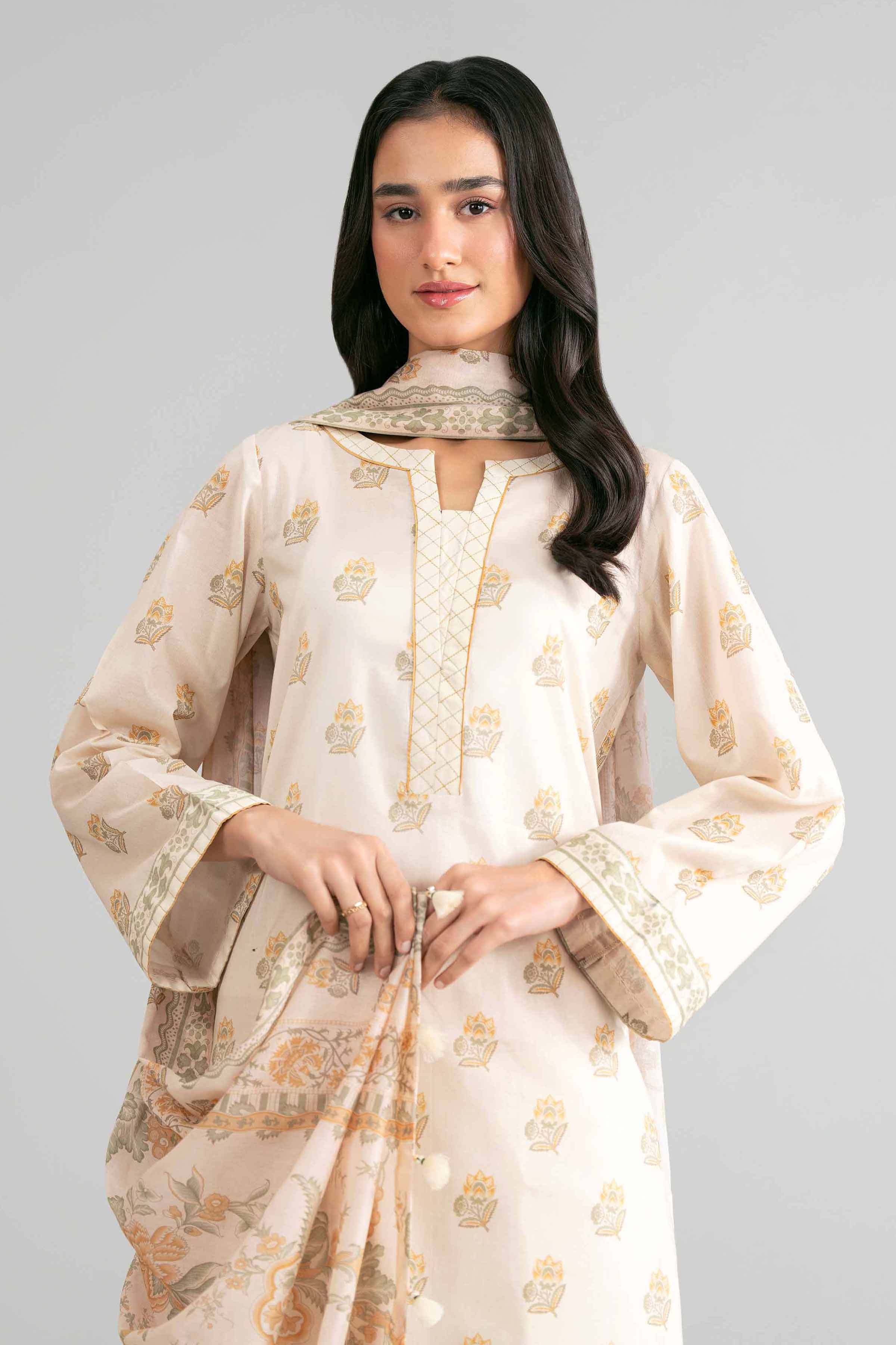3 Piece - Printed Suit - 42601877 Beige Lawn 3PC Printed
