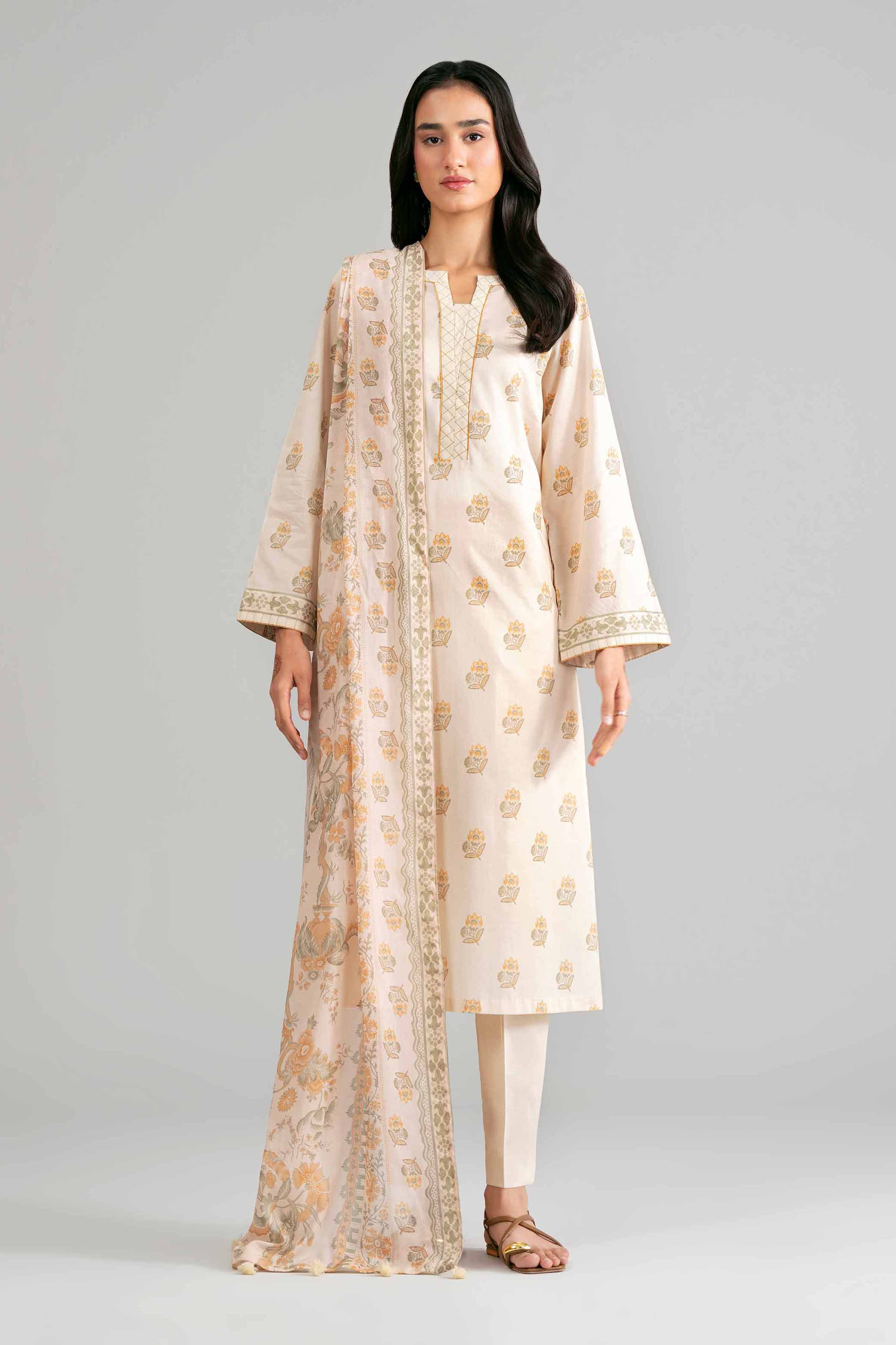 3 Piece - Printed Suit - 42601877 Beige Lawn 3PC Printed