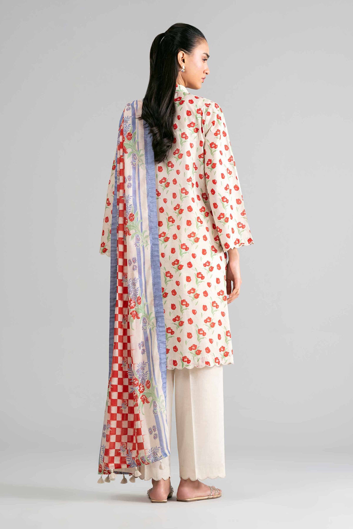NISHAT UAE 3Pc Printed Unstitched Women Beige Lawn Suit