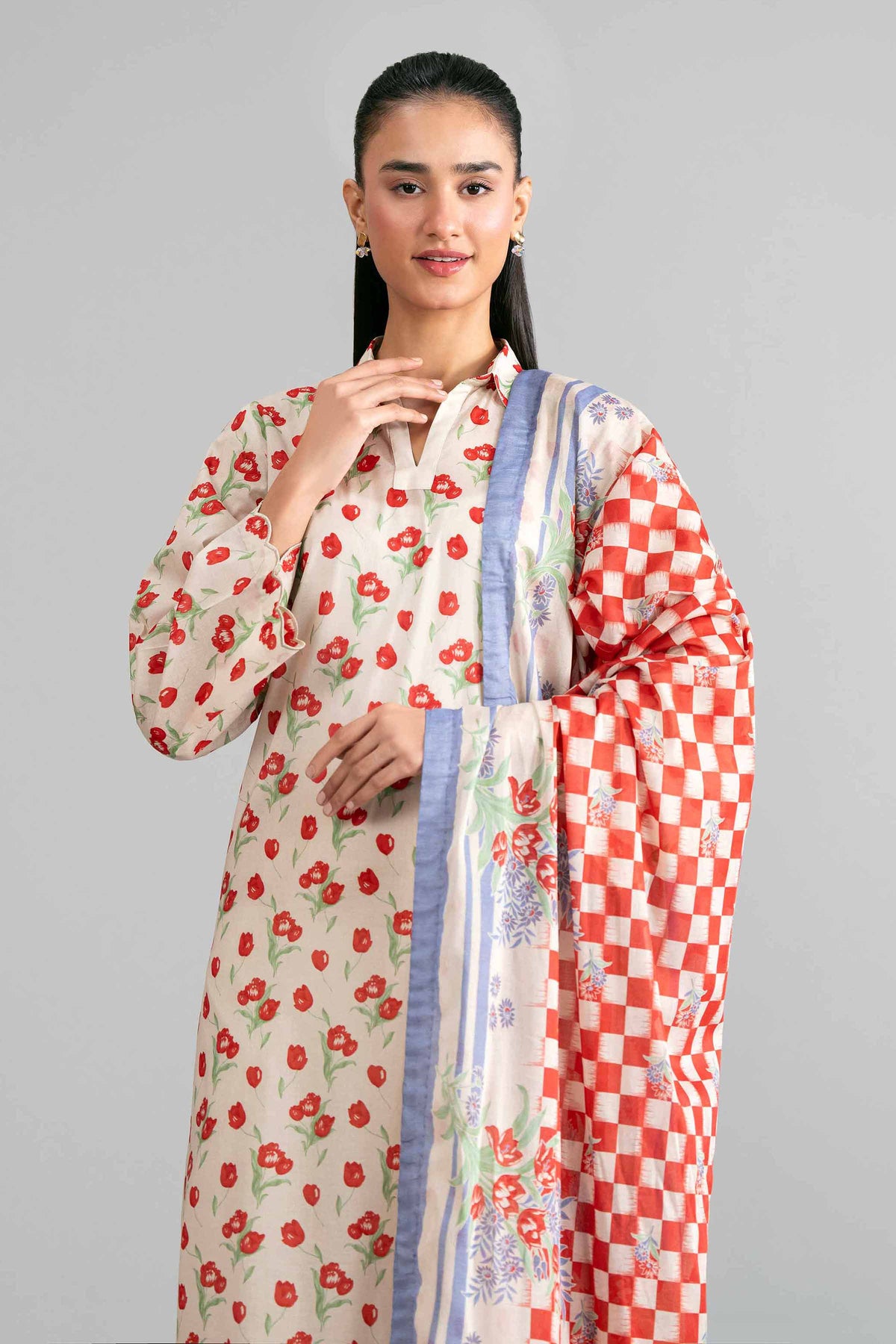 NISHAT UAE 3Pc Printed Unstitched Women Beige Lawn Suit