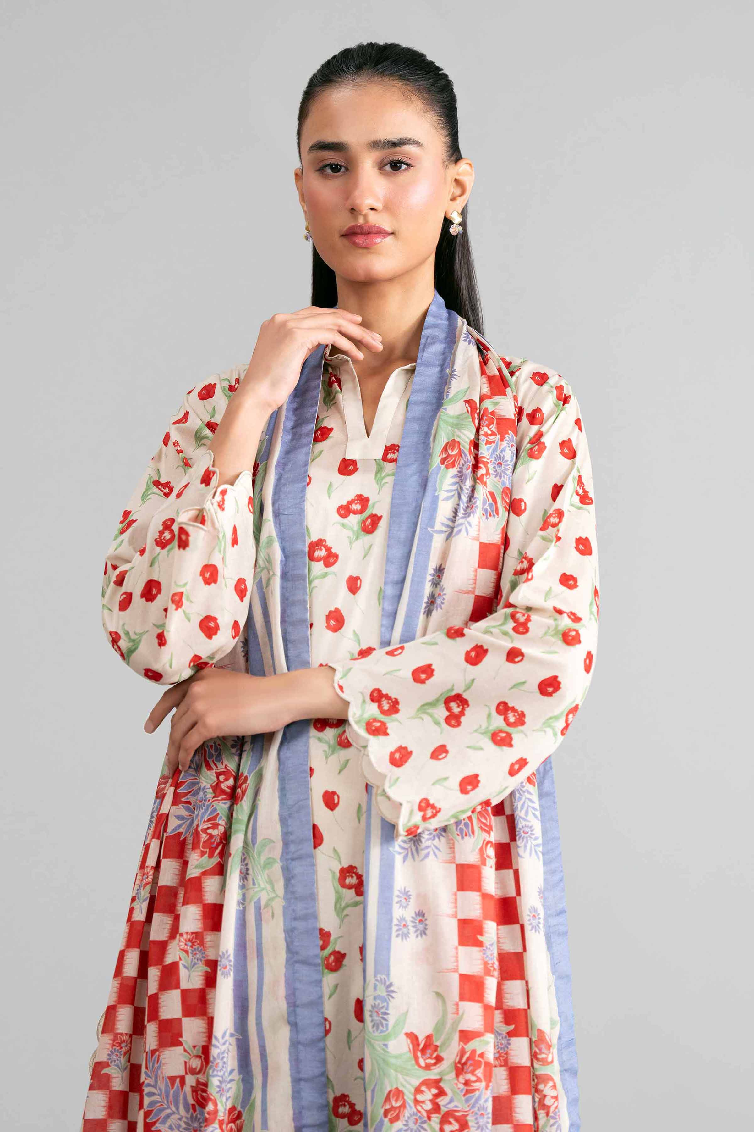 NISHAT UAE 3Pc Printed Unstitched Women Beige Lawn Suit