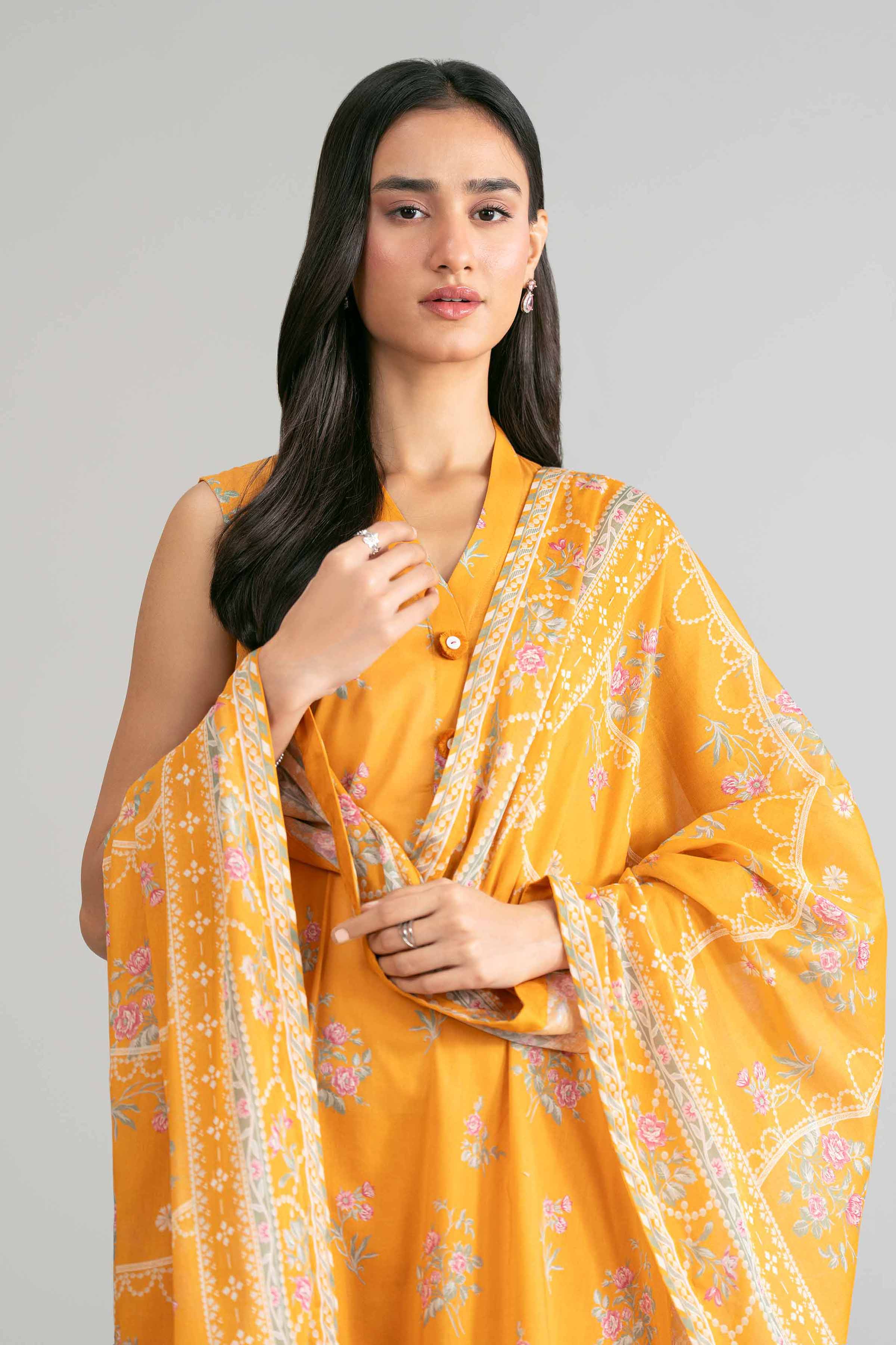 3 Piece - Printed Suit - 42601884 Orange Lawn 3PC Printed