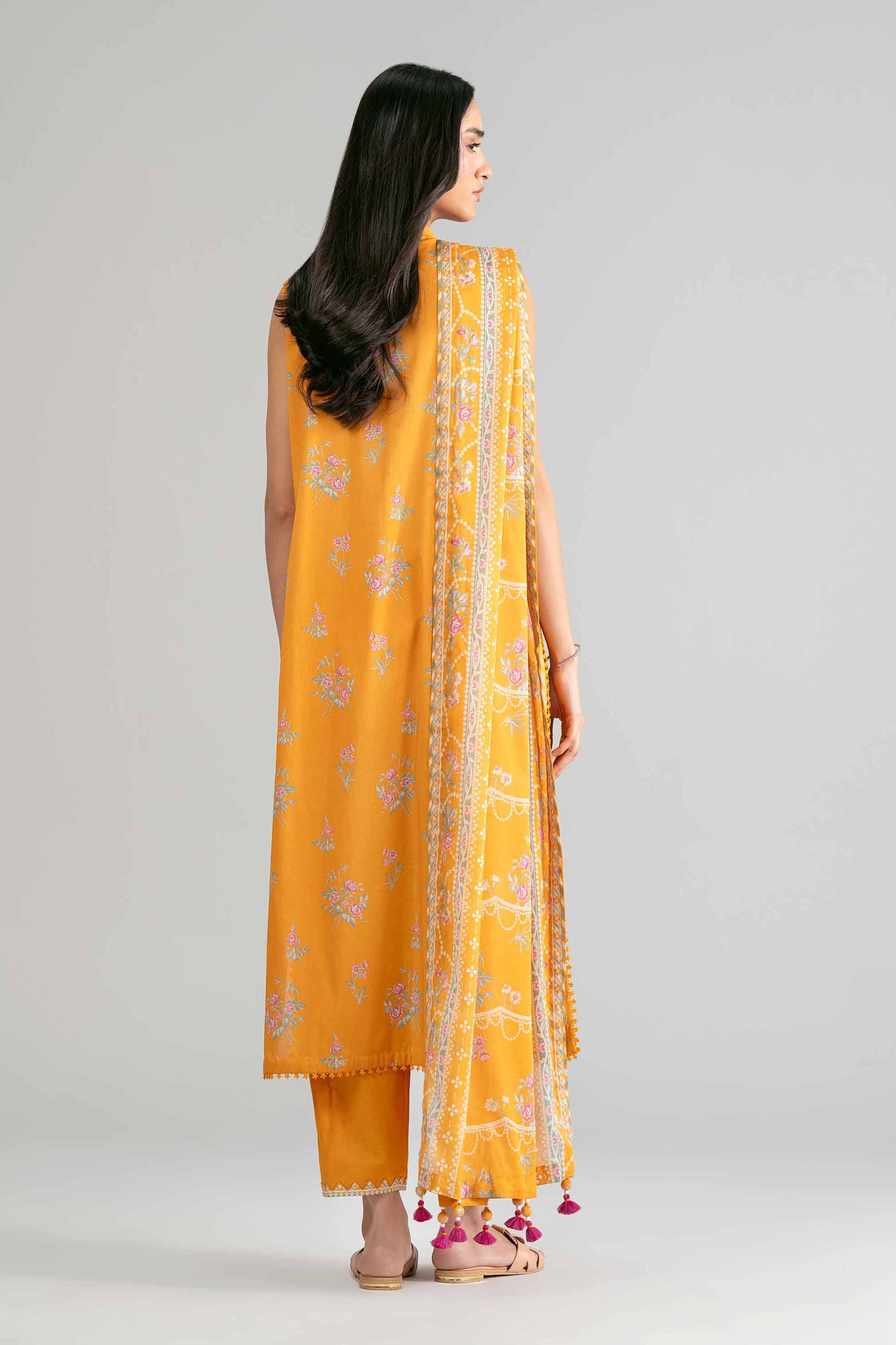 3 Piece - Printed Suit - 42601884 Orange Lawn 3PC Printed
