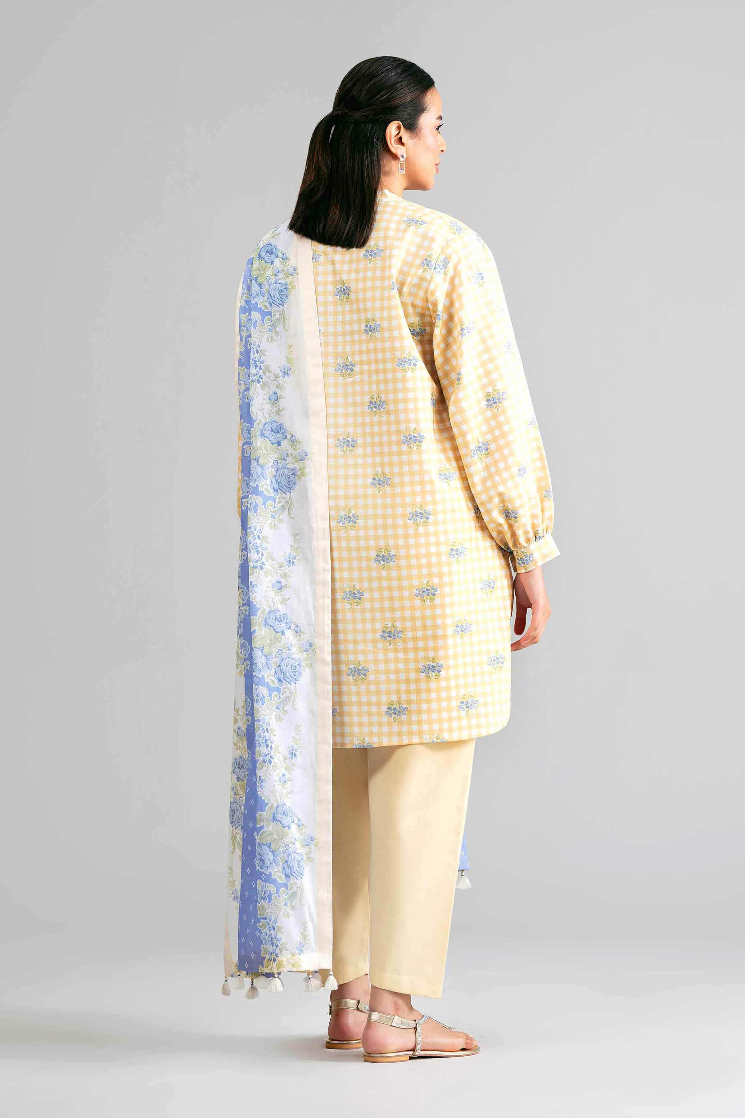 3 Piece - Printed Suit - 42601885 Yellow Lawn 3PC Printed