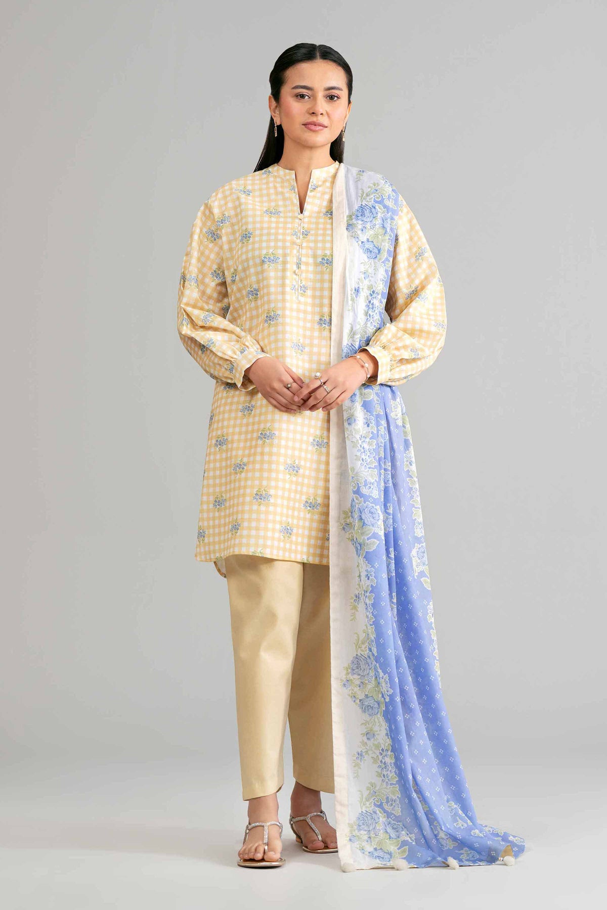 NISHAT UAE 3Pc Printed Unstitched Women Yellow Lawn Suit