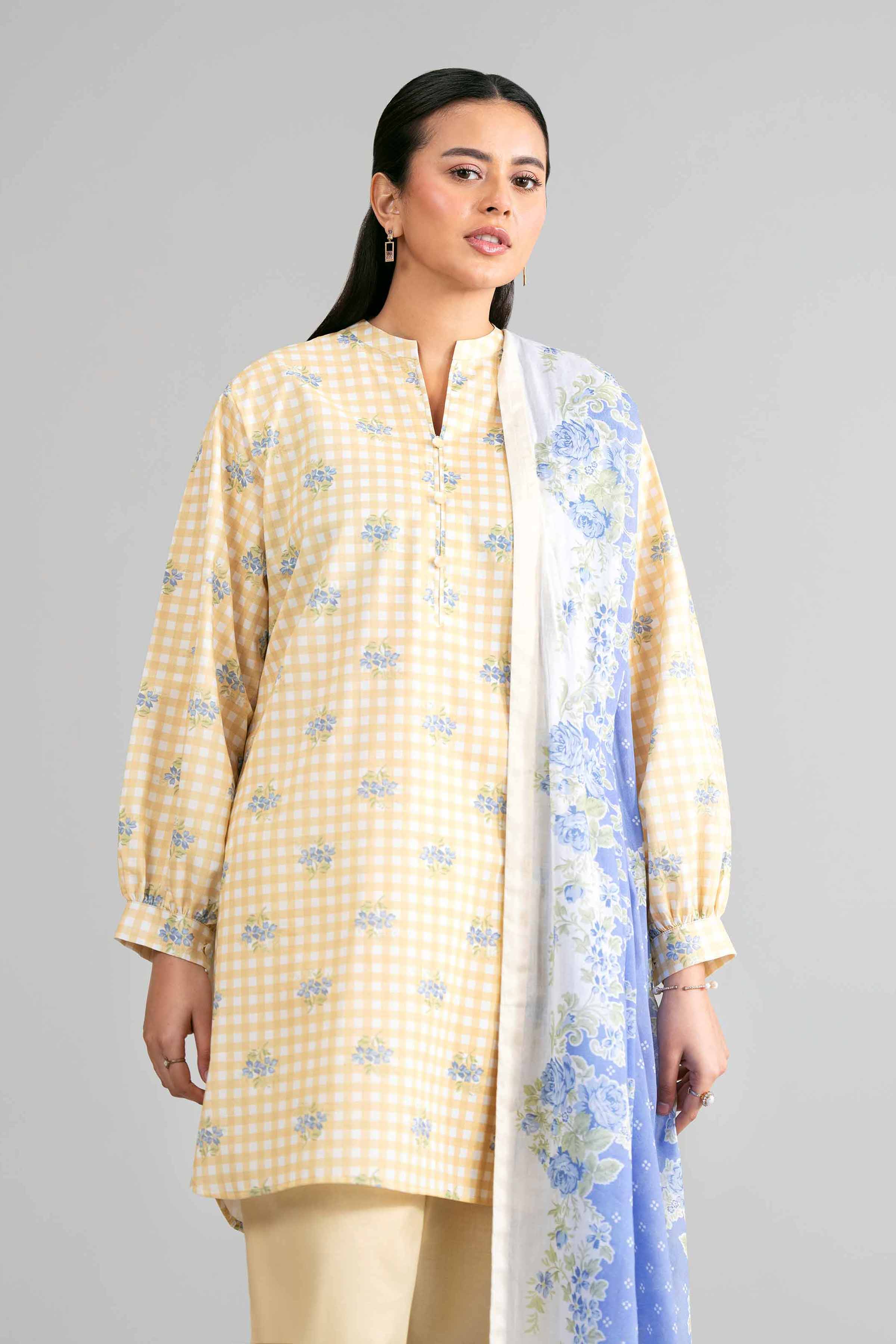 NISHAT UAE 3Pc Printed Unstitched Women Yellow Lawn Suit