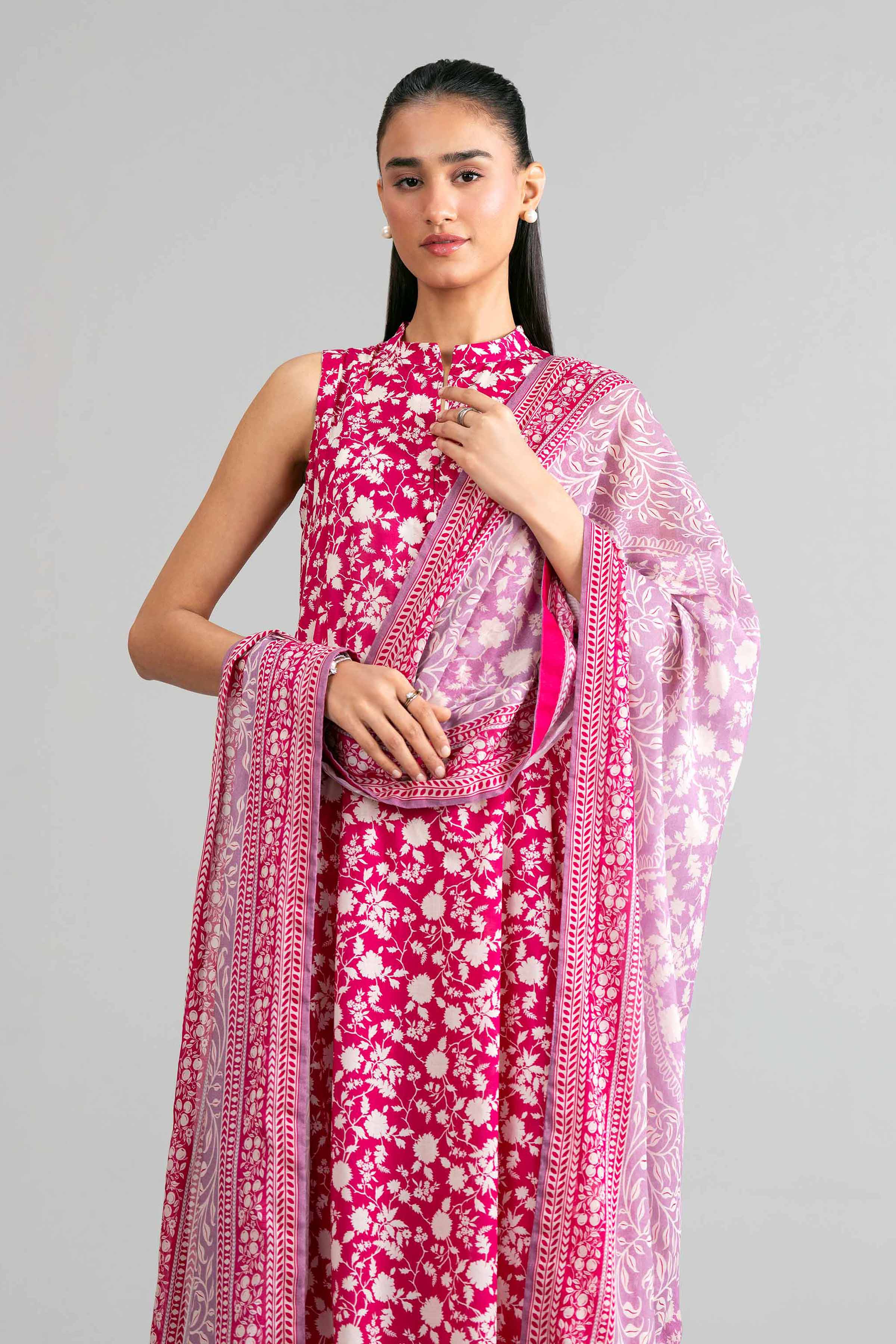 3 Piece - Printed Suit - 42601887 Pink Lawn 3PC Printed