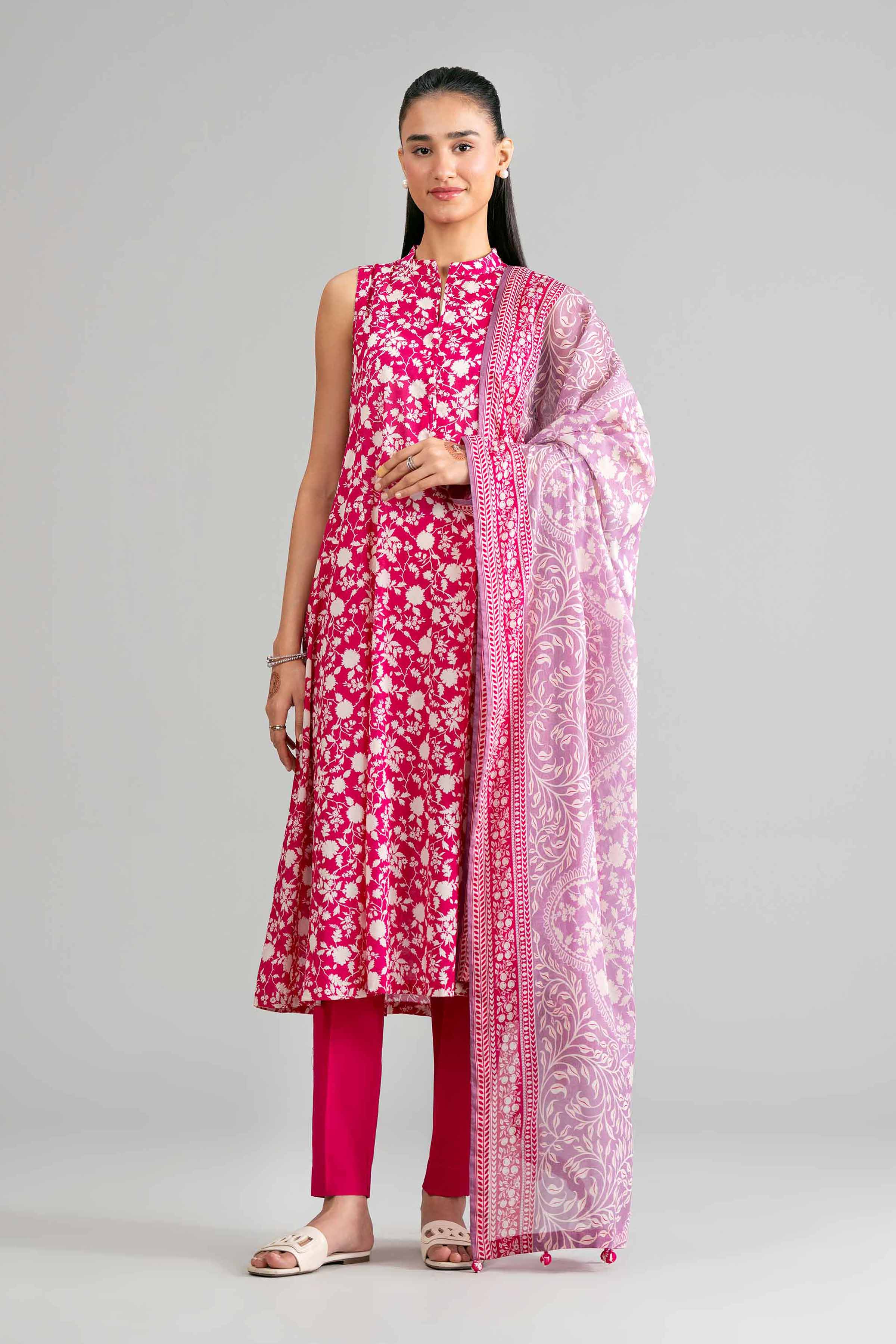 3 Piece - Printed Suit - 42601887 Pink Lawn 3PC Printed