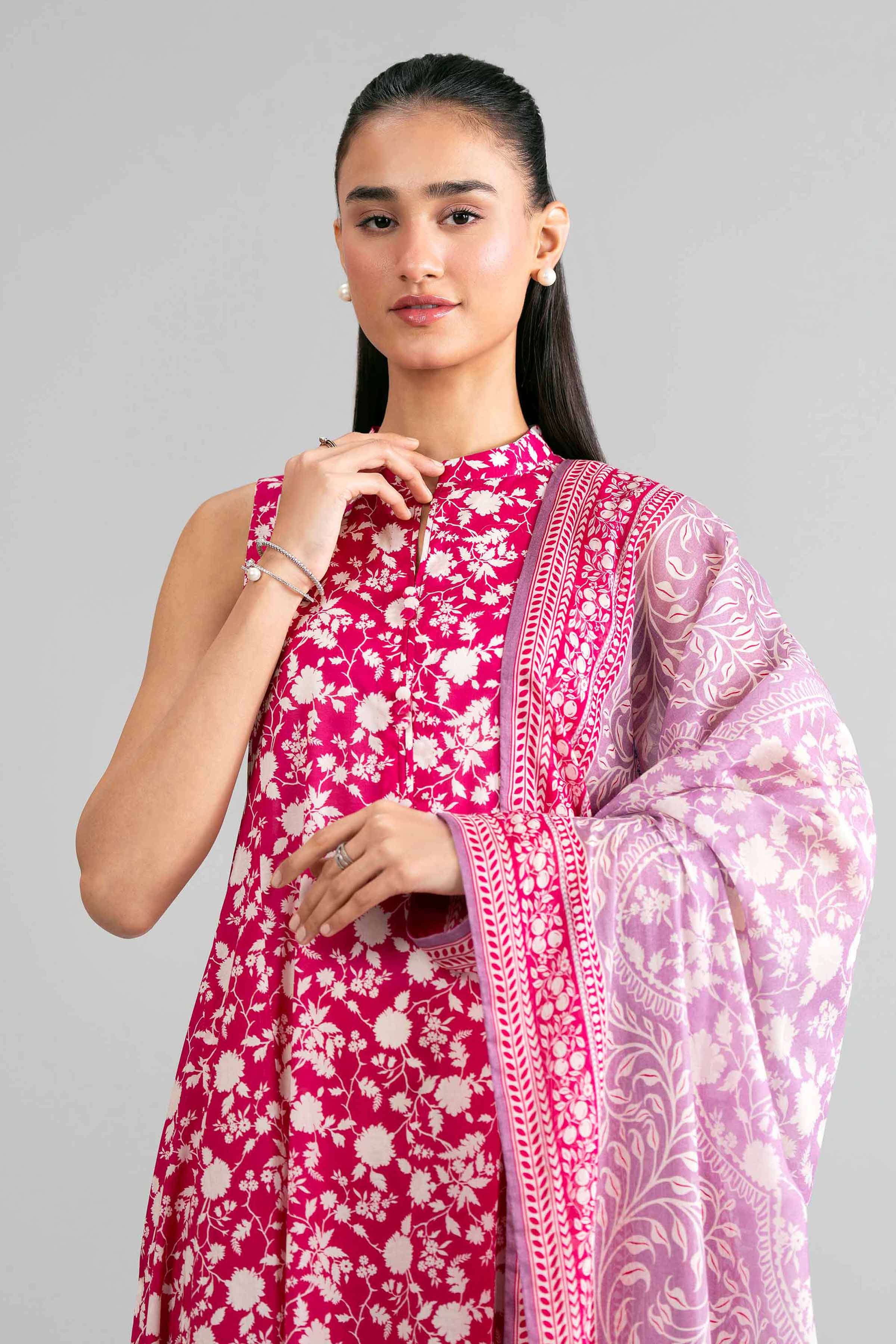 3 Piece - Printed Suit - 42601887 Pink Lawn 3PC Printed