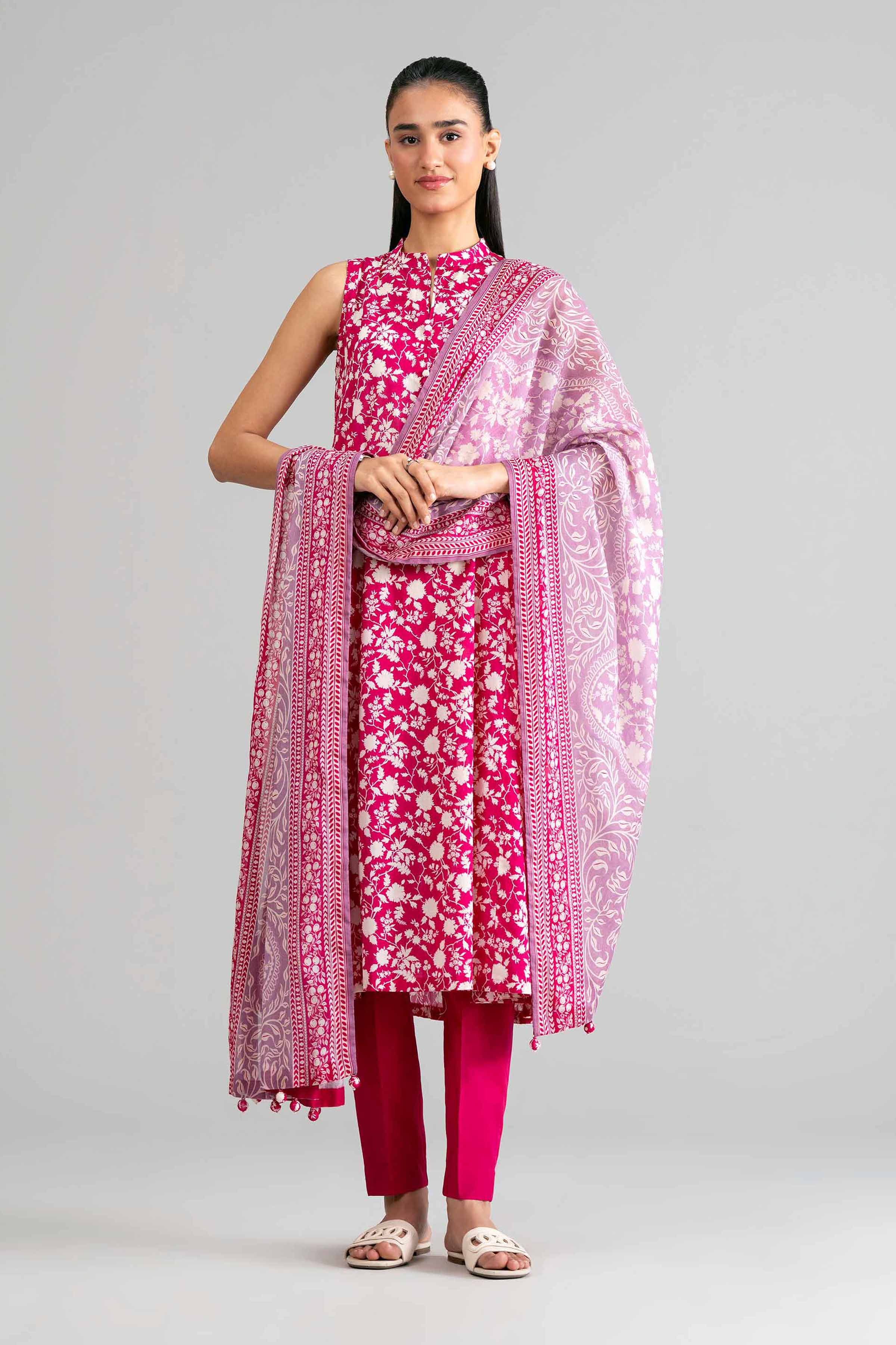 3 Piece - Printed Suit - 42601887 Pink Lawn 3PC Printed