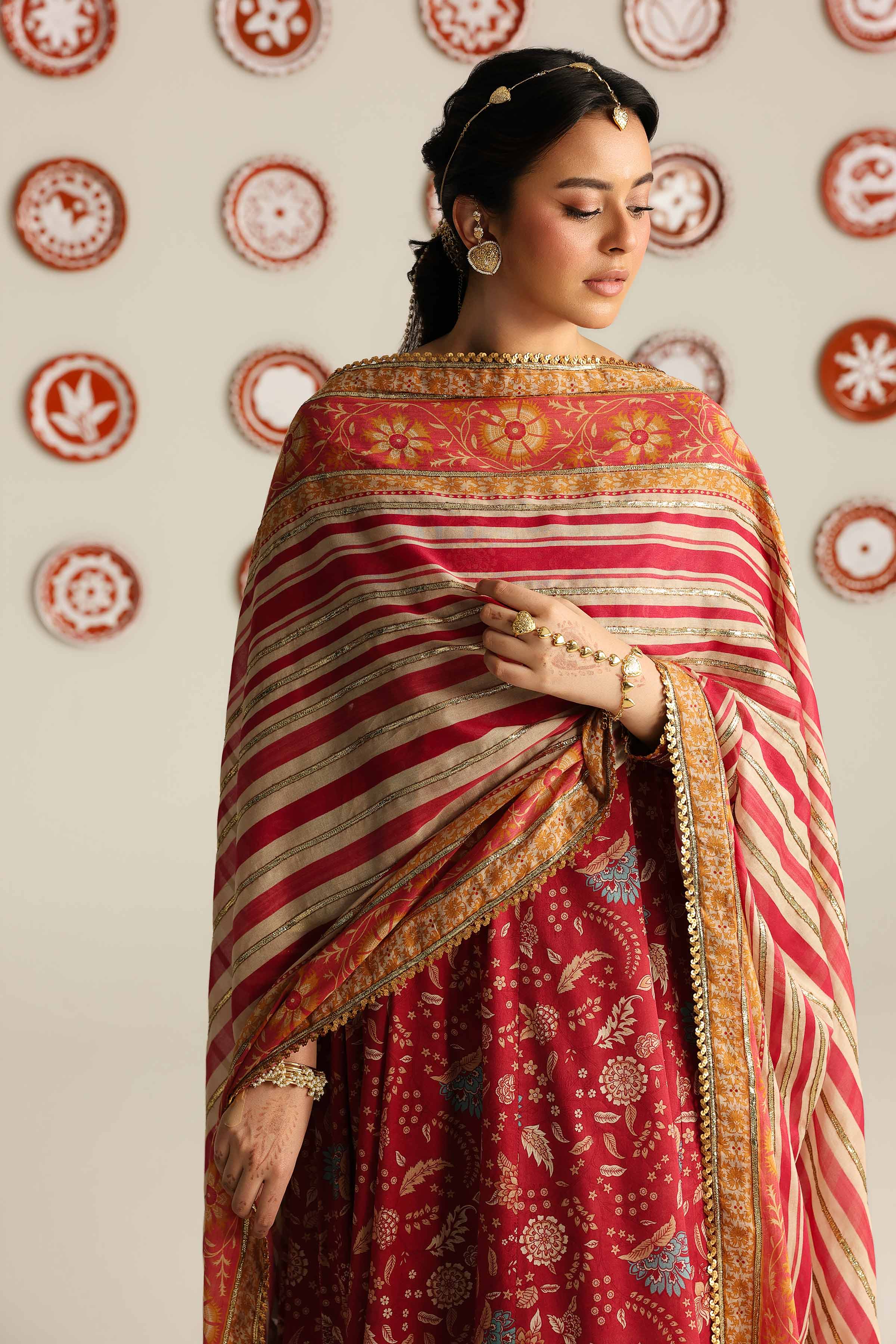 3 Piece - Printed Suit - 42601888 Maroon Lawn 3PC Printed