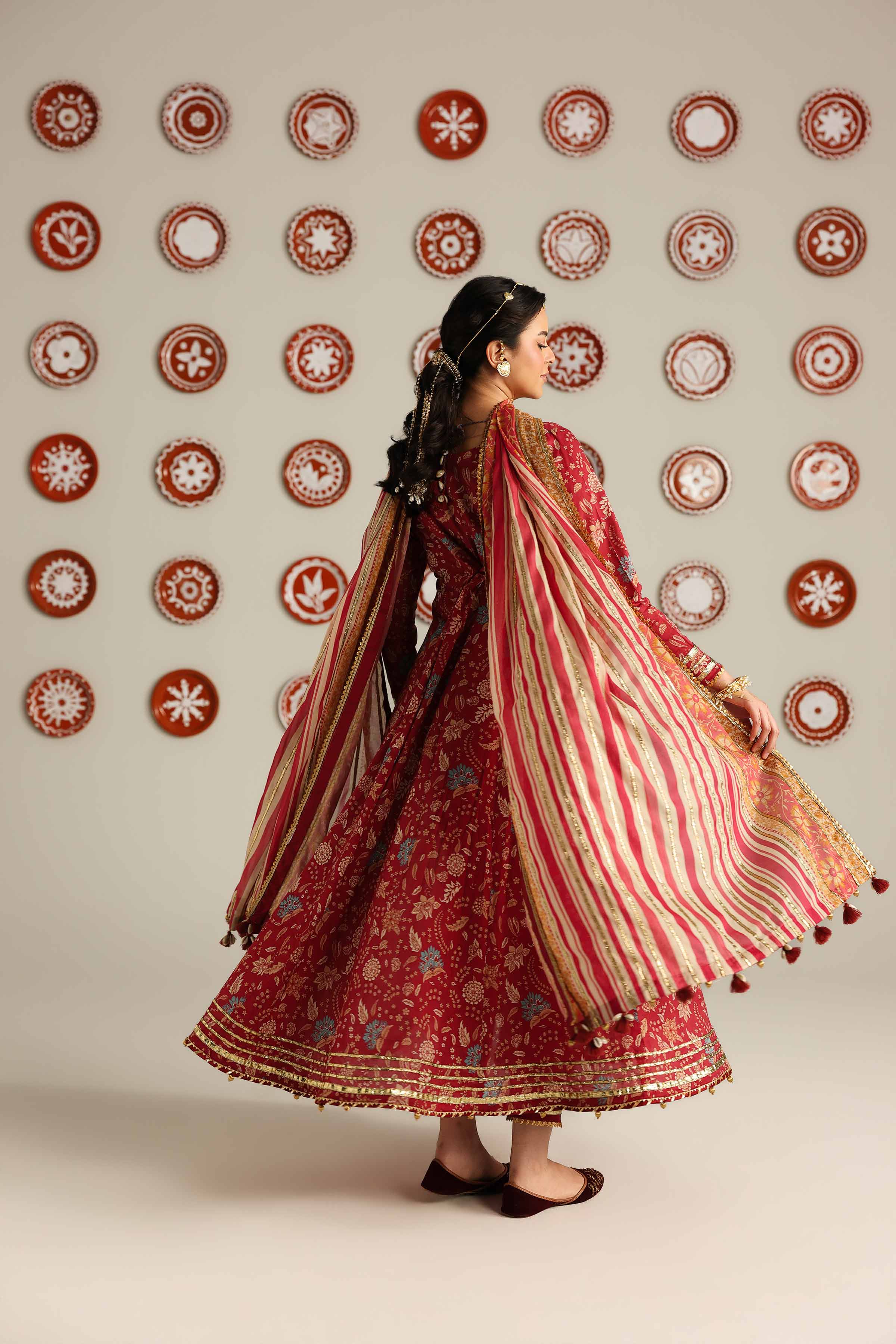 3 Piece - Printed Suit - 42601888 Maroon Lawn 3PC Printed