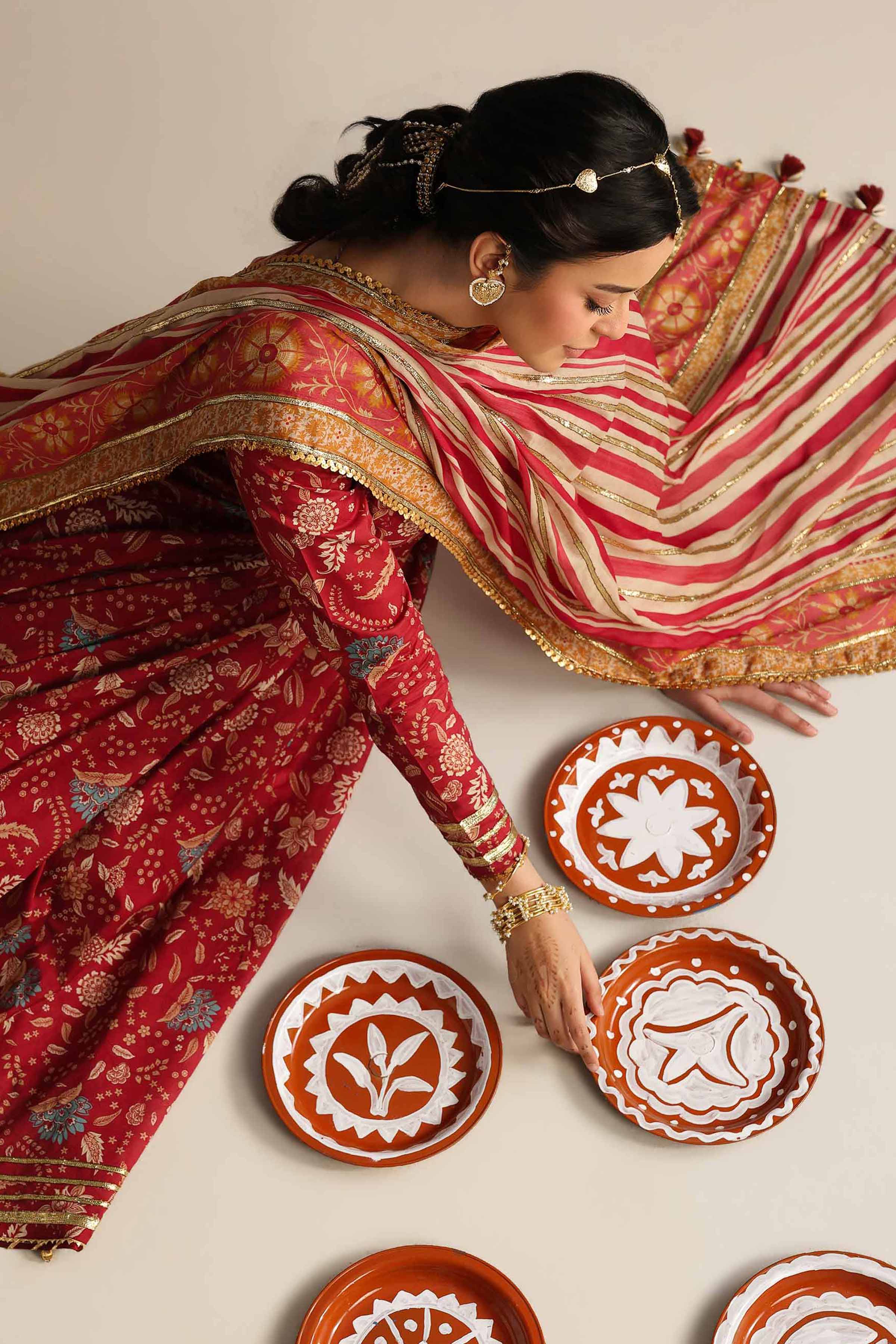 3 Piece - Printed Suit - 42601888 Maroon Lawn 3PC Printed