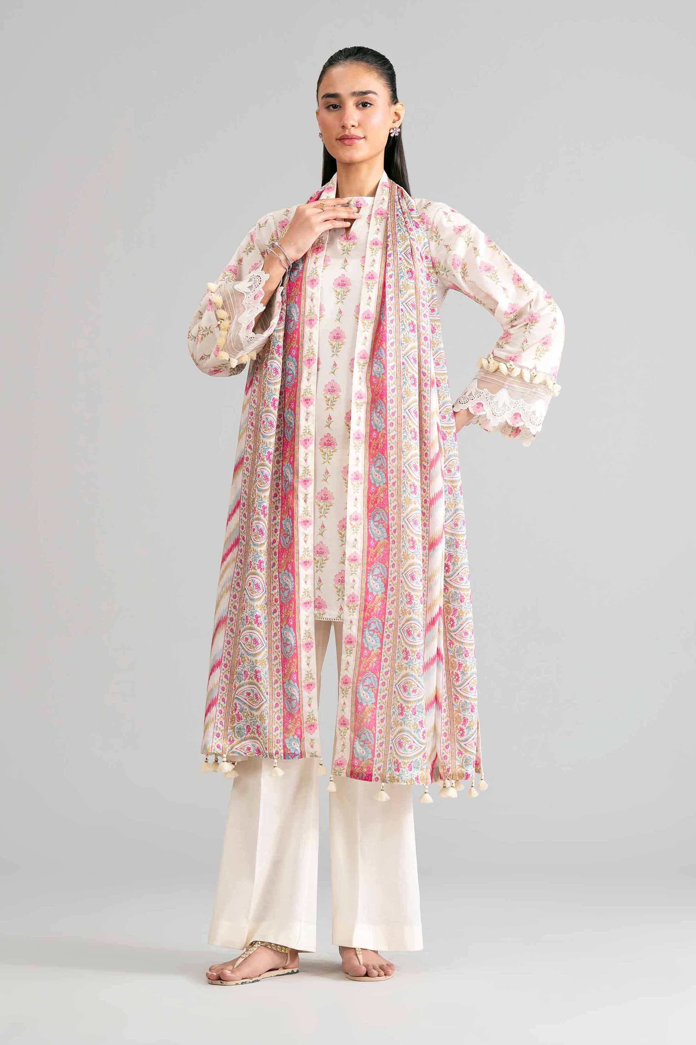 3 Piece - Printed Suit - 42601890 Cream Lawn 3PC Printed