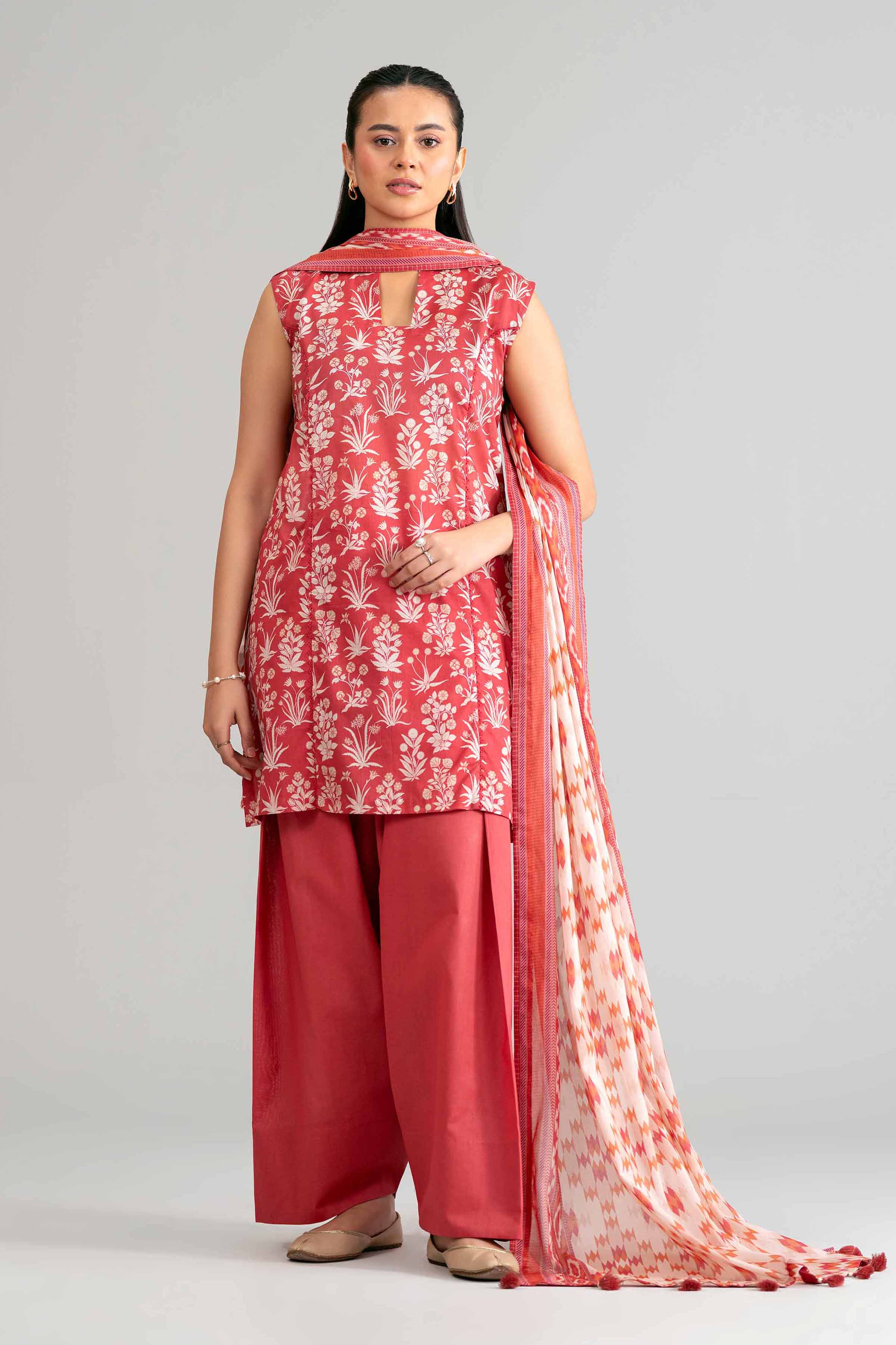 3 Piece - Printed Suit - 42601891 Nishat UAE Red Lawn 3PC Printed