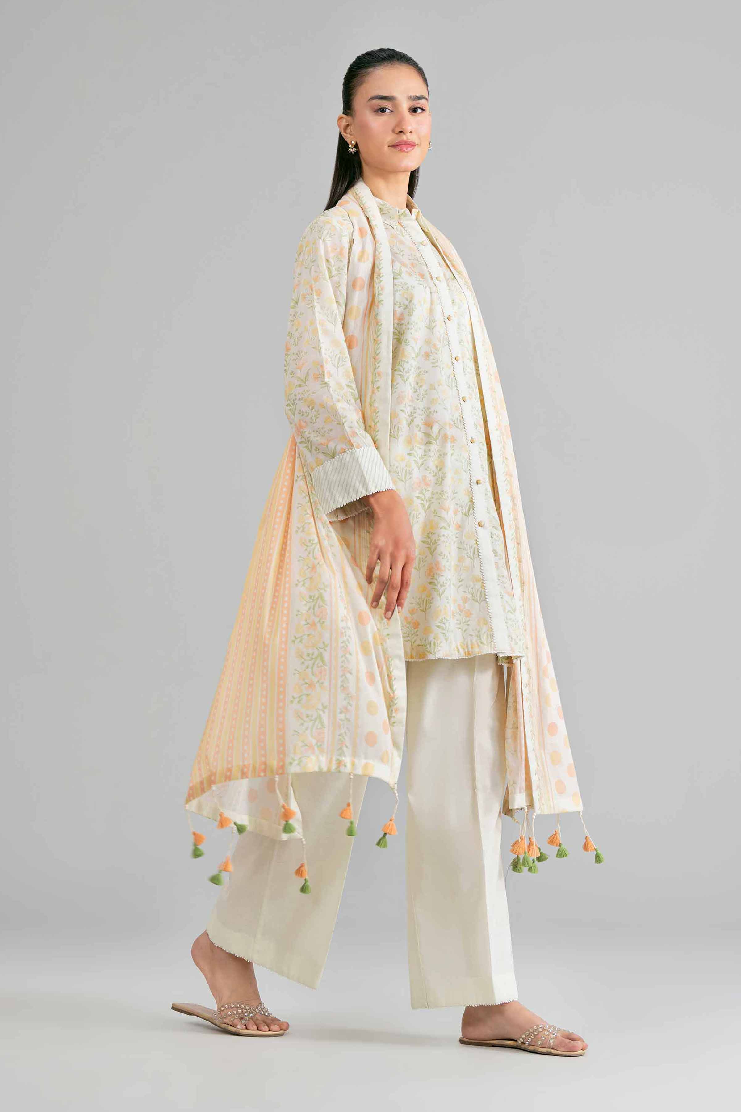 3 Piece - Printed Suit - 42601893 Off White Lawn 3PC Printed