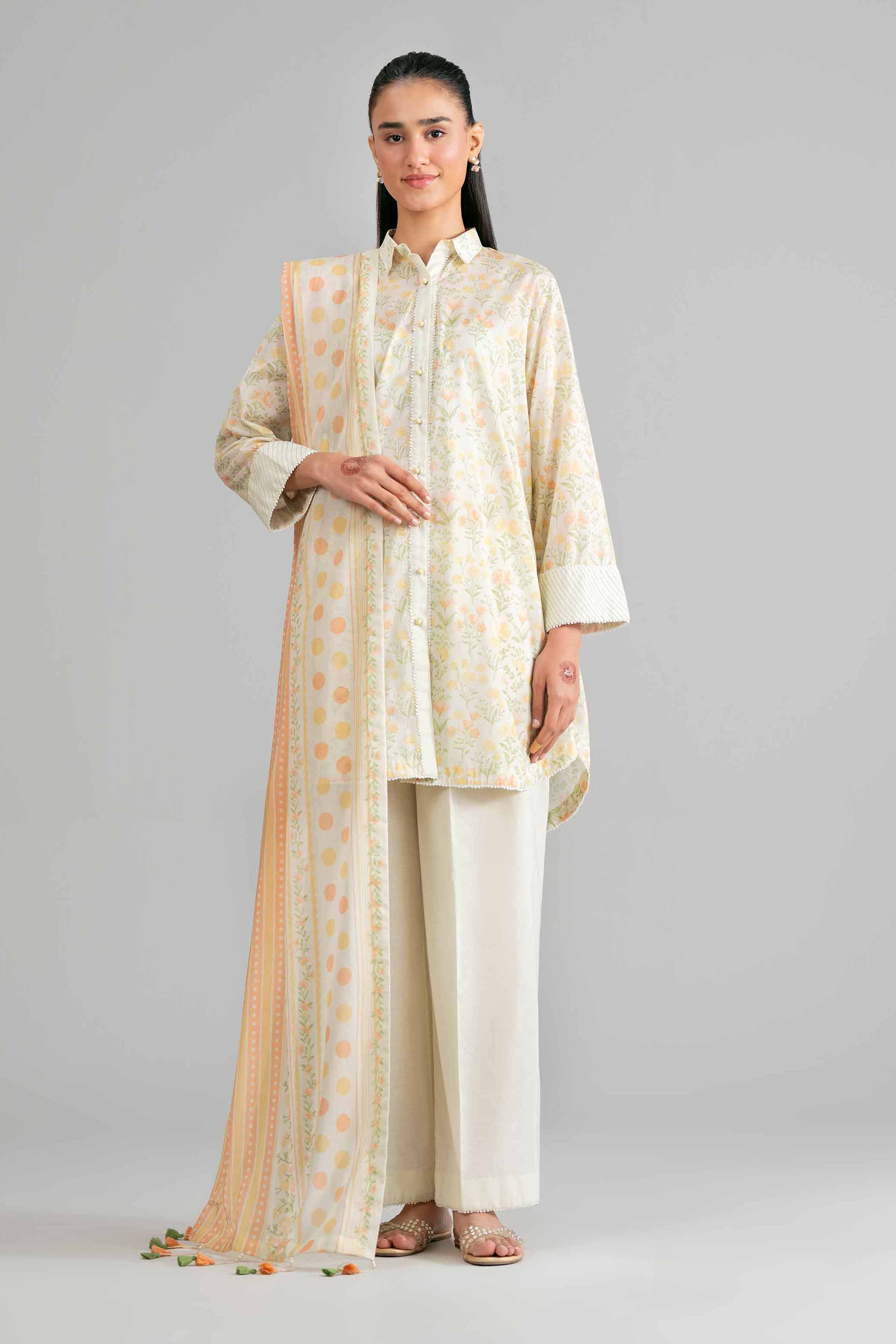3 Piece - Printed Suit - 42601893 Off White Lawn 3PC Printed