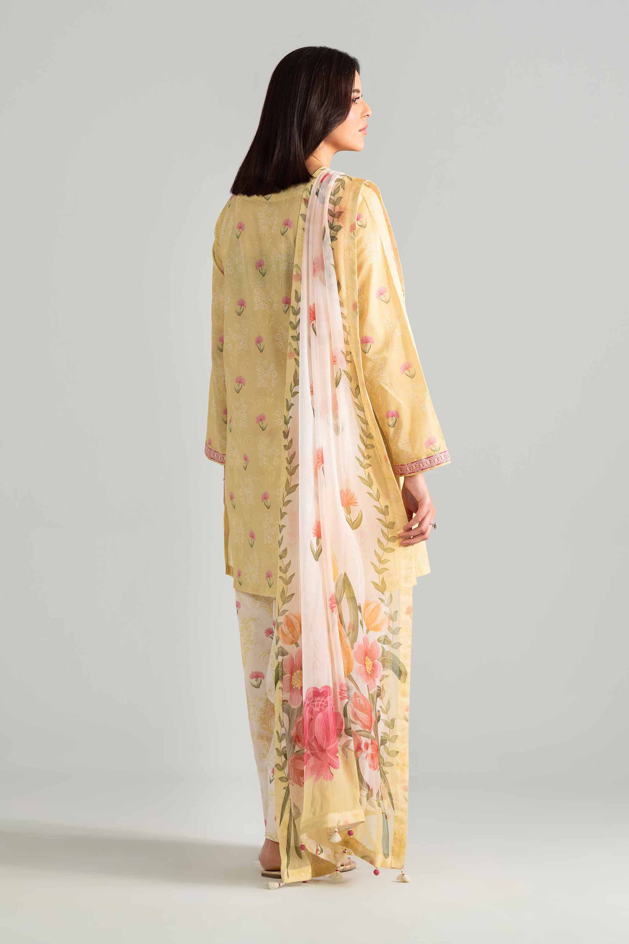 3 Piece - Digital Printed Suit - 42601895 Yellow Lawn 3PC Printed