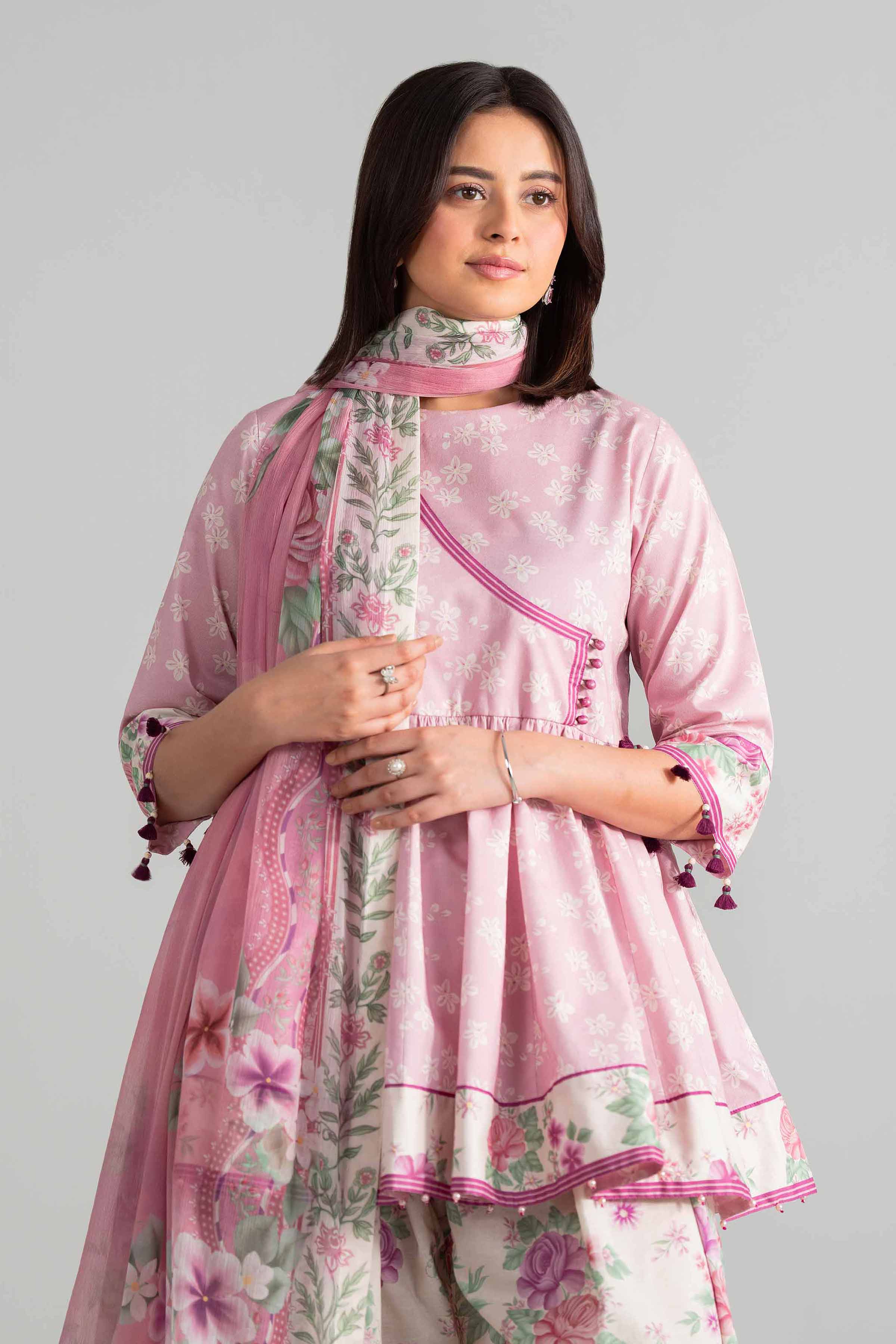 3 Piece - Digital Printed Suit - 42601896 Pink Lawn 3PC Printed