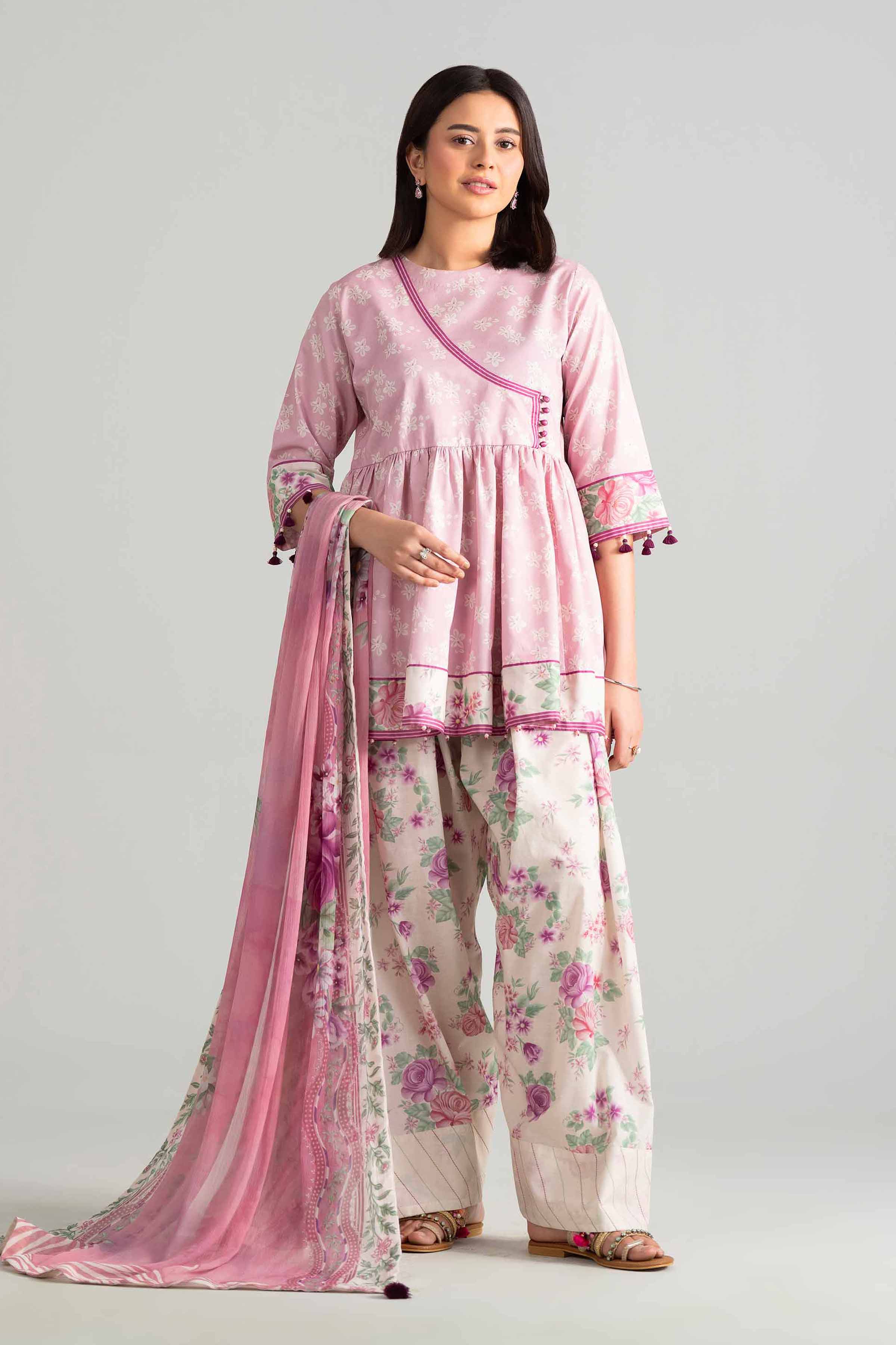 3 Piece - Digital Printed Suit - 42601896 Pink Lawn 3PC Printed