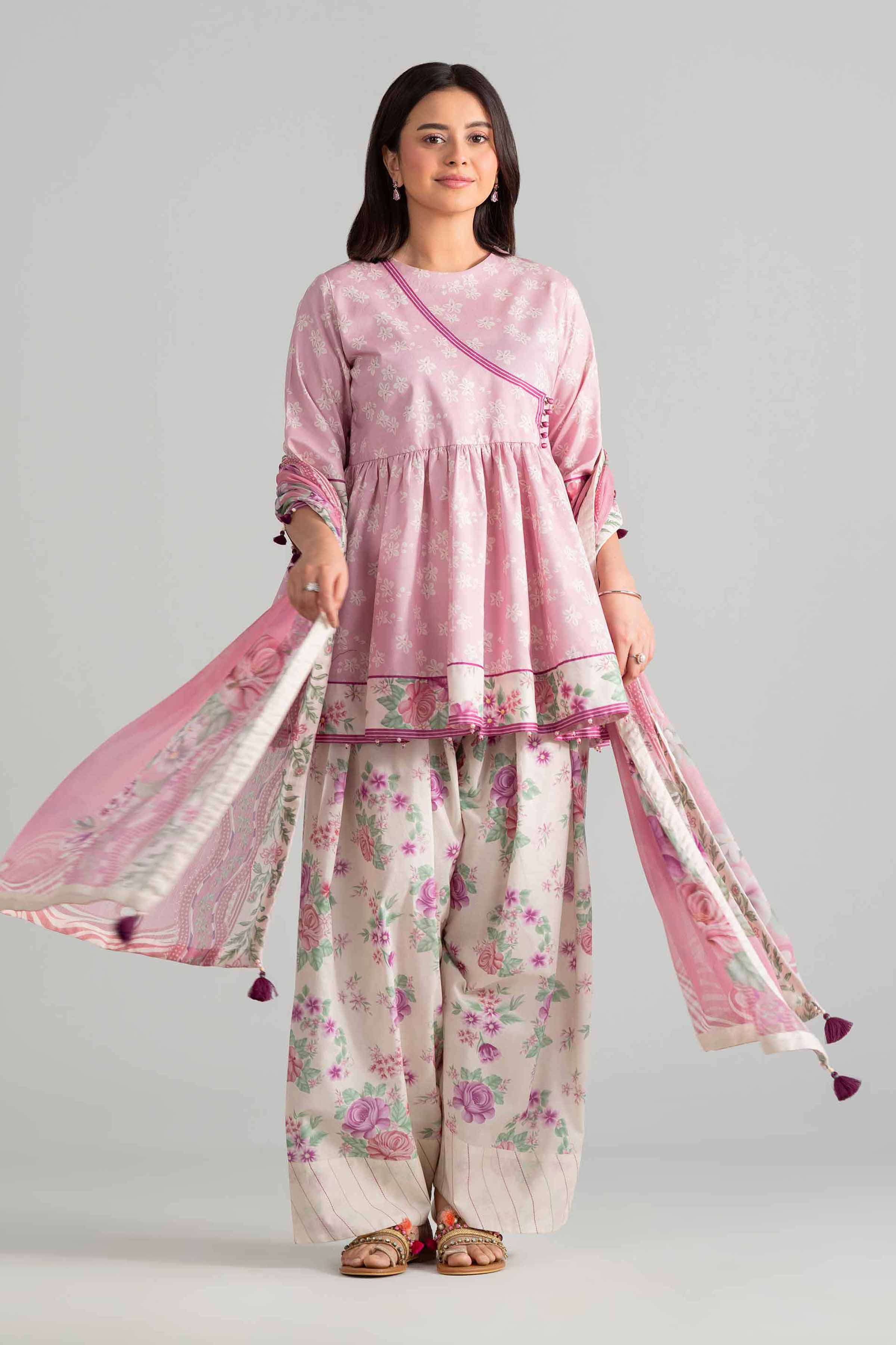 3 Piece - Digital Printed Suit - 42601896 Pink Lawn 3PC Printed