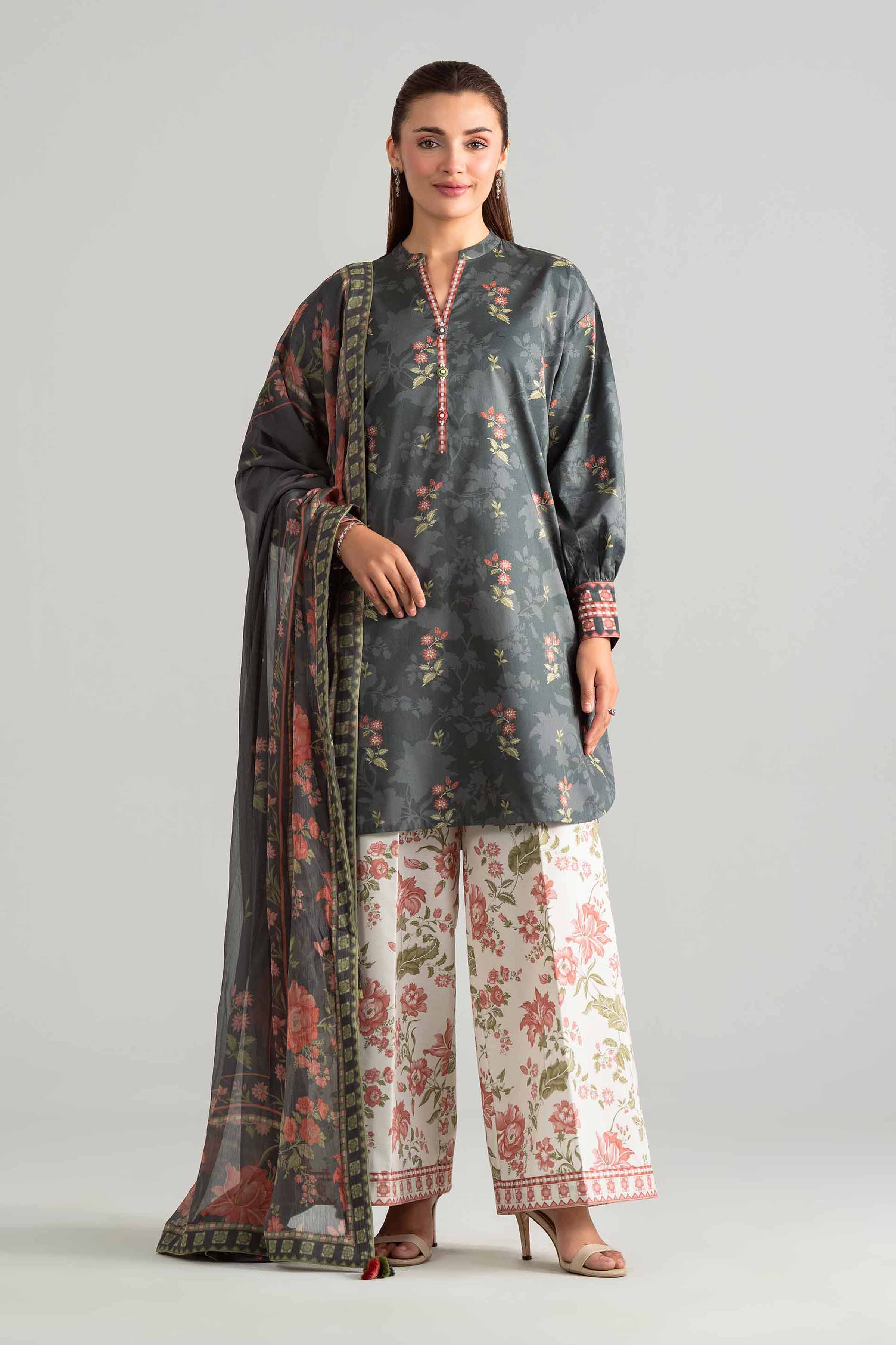 3 Piece - Digital Printed Suit - 42601903 Nishat UAE Black Lawn 3PC Printed